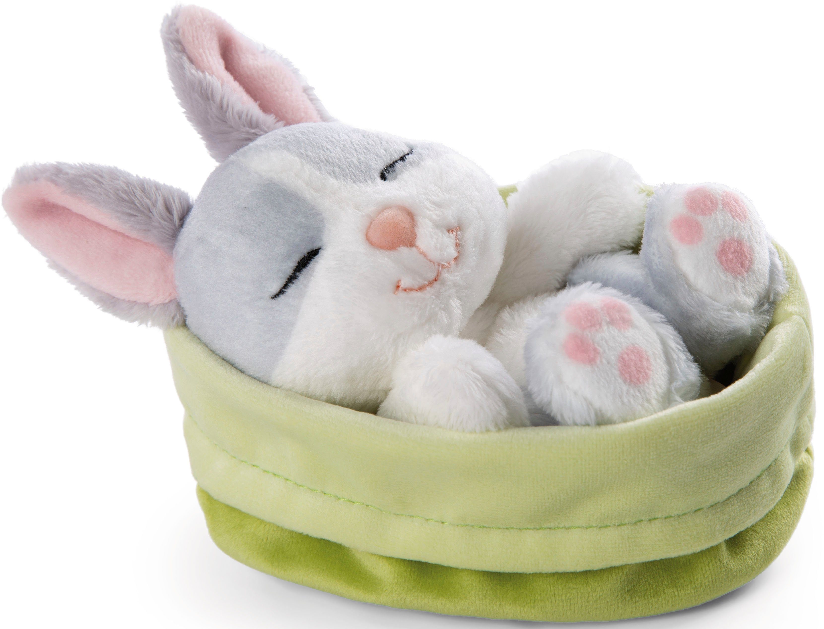 Nici Kuscheltier Sleeping Pets, Hase grau/weiß, 12 cm, im Körbchen