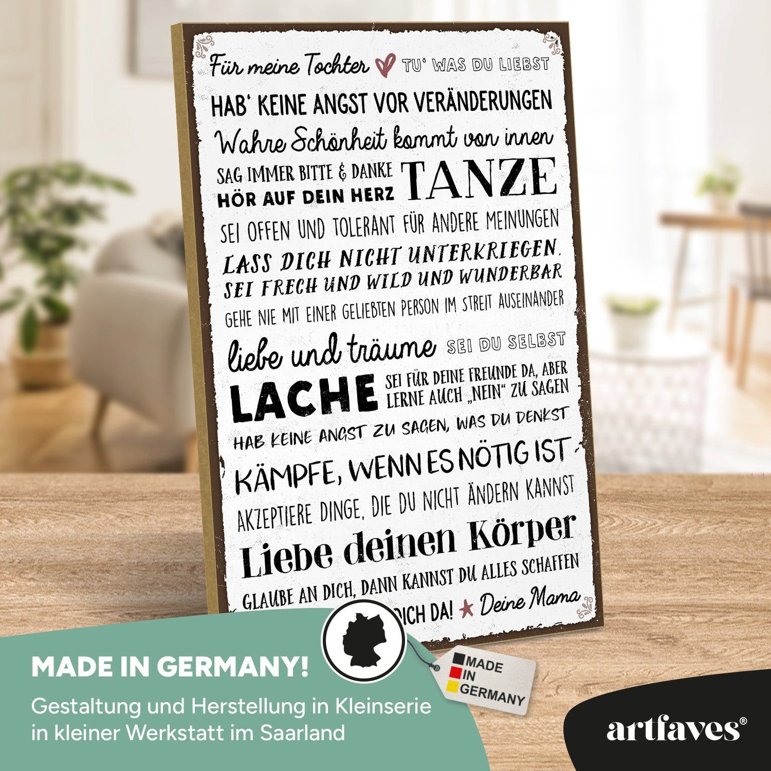ARTFAVES Holzbild Schild mit Spruch - Für meine TOCHTER - Liebe, Mama, Mutter, Kind