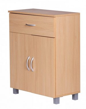 Wohnling Sideboard WL1.335 (SETE Buche mit 2 Schubladen & 2 Türen 60x75x30 cm), Design Kommode Anrichte Flur-Schrank mit Griffen