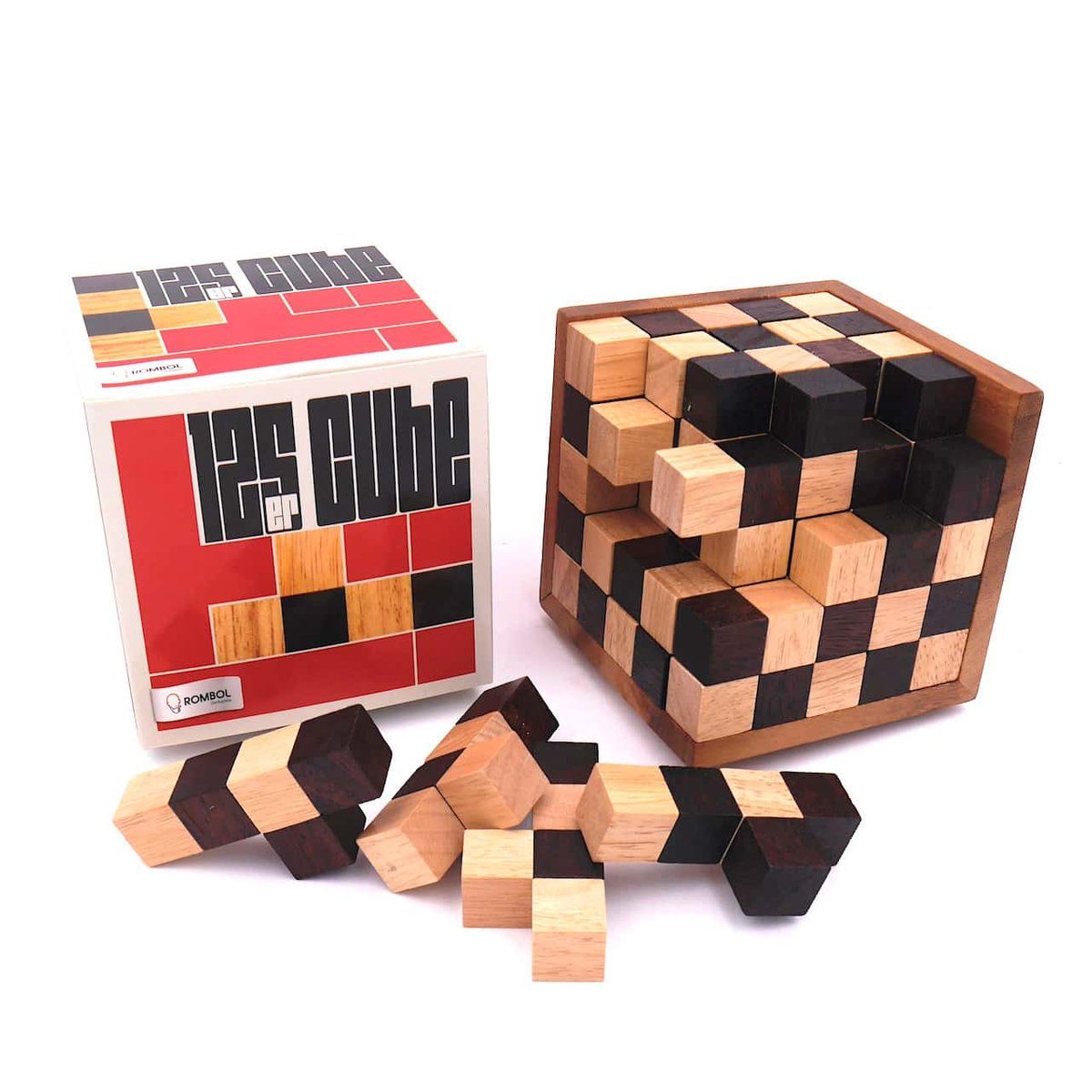 ROMBOL Denkspiele Spiel, 3D-Puzzle 125er-Cube - herausforderndes Denkspiel aus edlem Holz für Knobel-Fans, Holzspiel