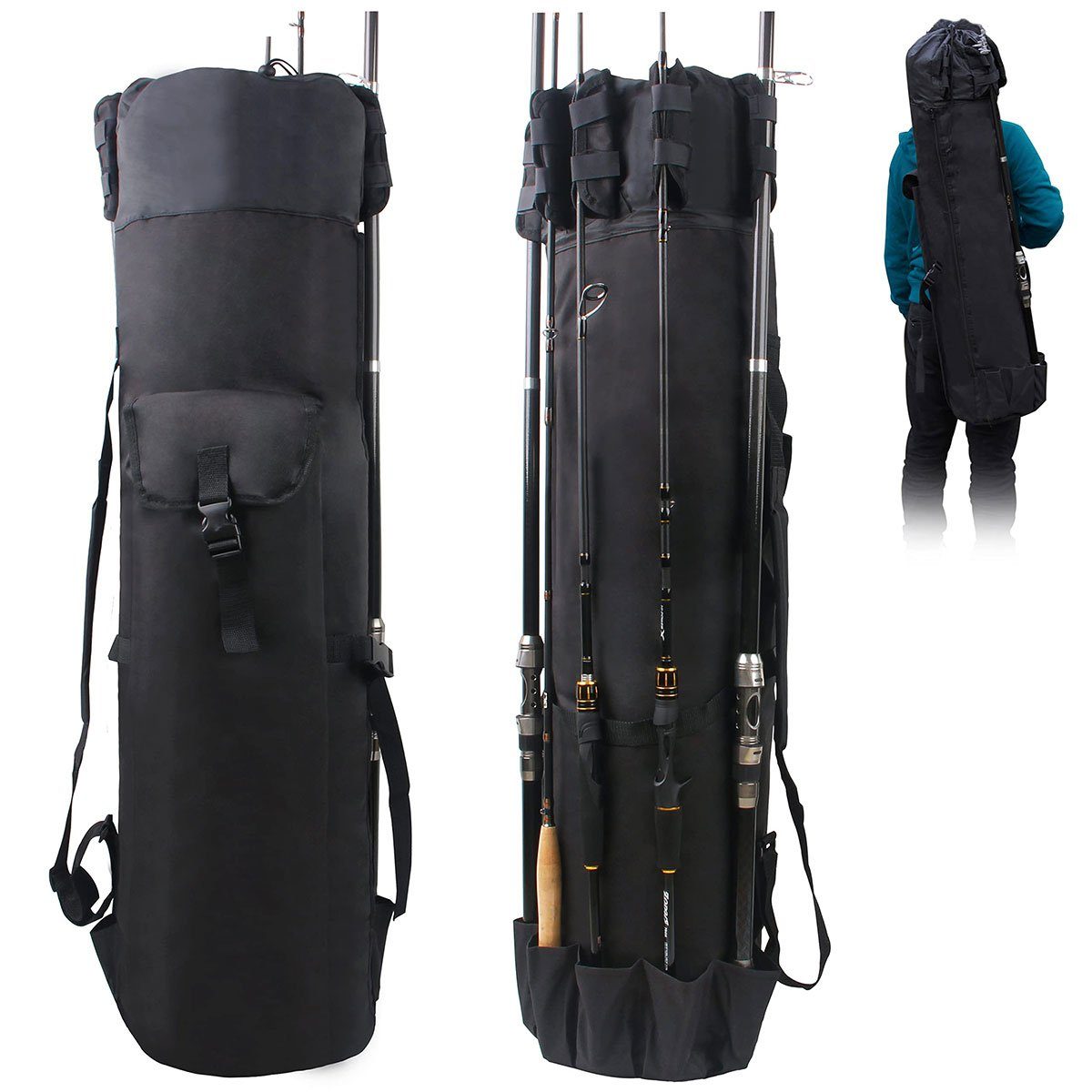 Welikera Angelrutentasche Angeltasche, für 5 Ruten großes Fassungsvermögen elastisches Design