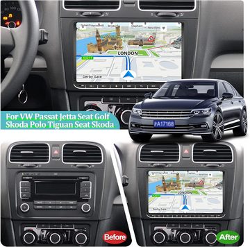 Hikity Android 2Din 9 Zoll kapazitiver Touchscreen HD GPS Navigation für VW Autoradio (für T5 EOS POLO Touran Seat Sharan, für VW Passat Golf MK5 MK6 Jetta)