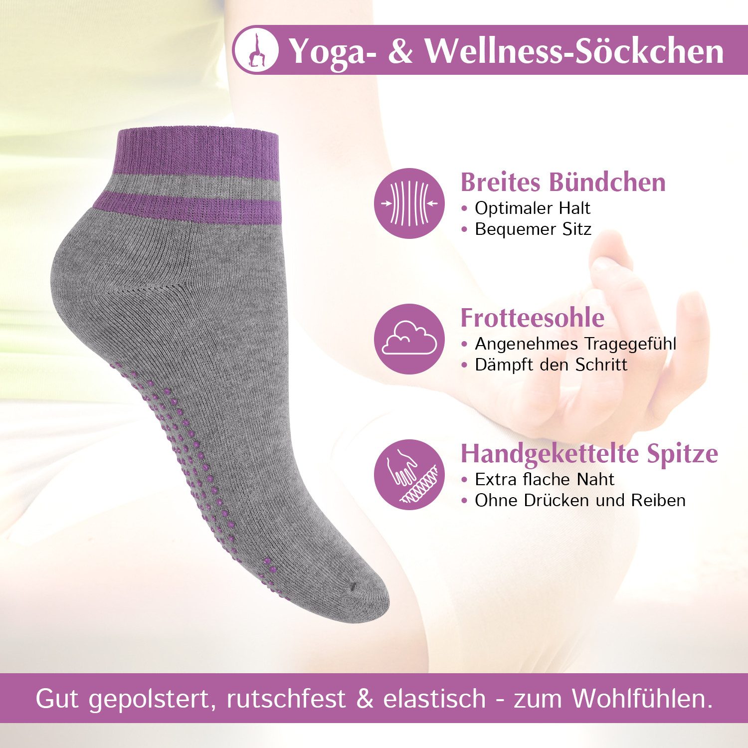 celodoro ABS-Socken Damen & Herren Yoga & Wellness Socken ABS Frotteesohle (4 Paar)