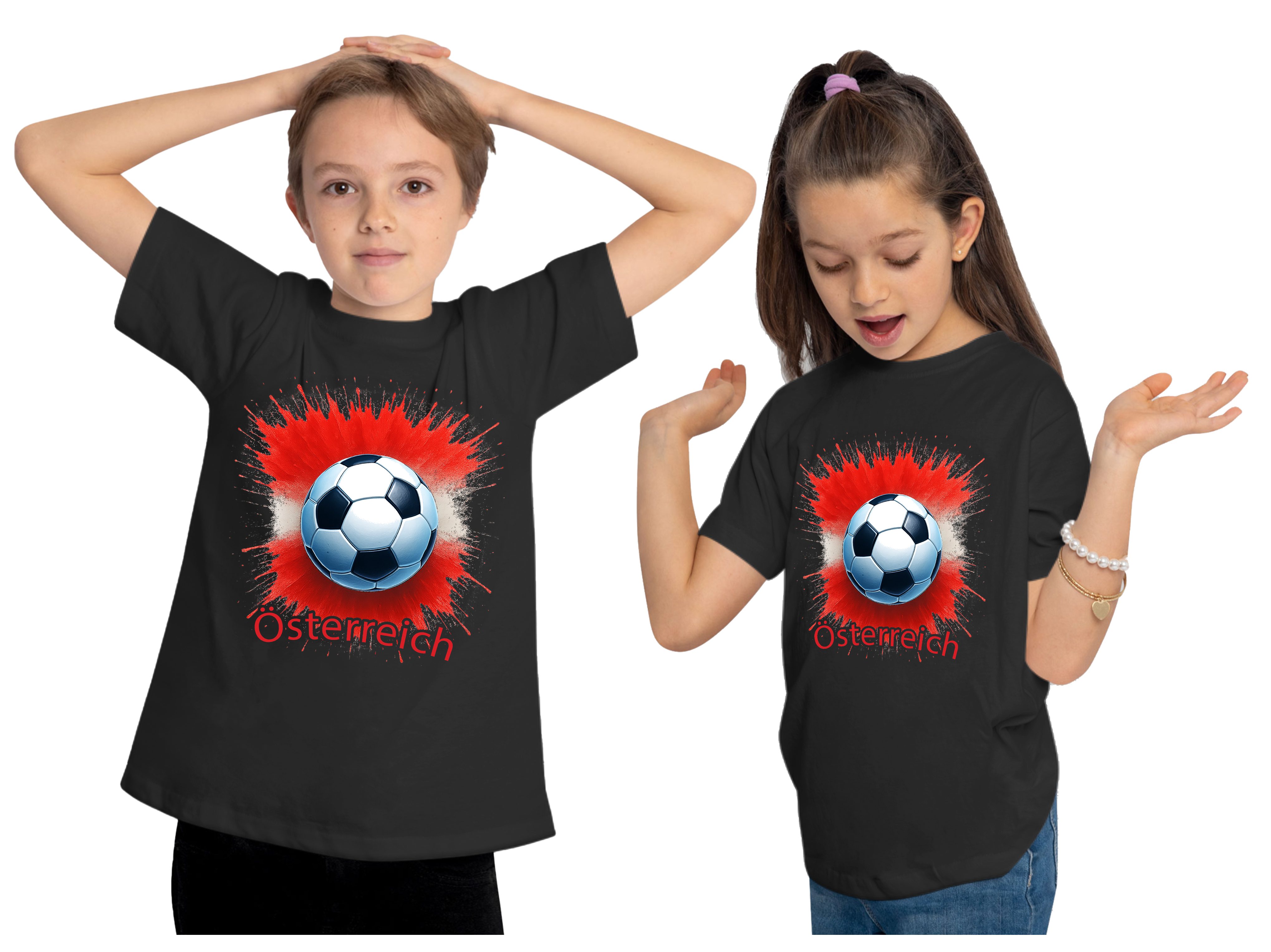 MyDesign24 T-Shirt Kinder Fussball Shirt - WM Shirt schwarz Kurzarm Fussball T-Shirt – Österreich Fanshirt i680