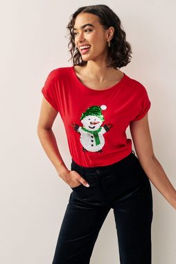 Next Paillettenshirt Weihnachtliches T-Shirt mit Wendepailletten (1-tlg)