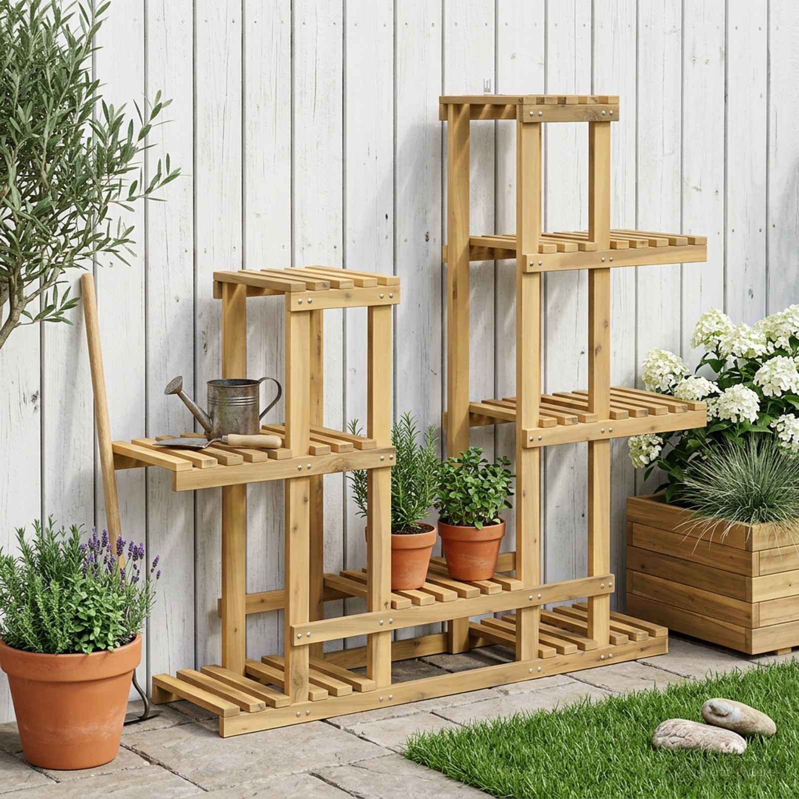 vidaXL Blumenständer Pflanzenständer Weiß 118 x 25 x 96,5 cm Massivholz (1 St)