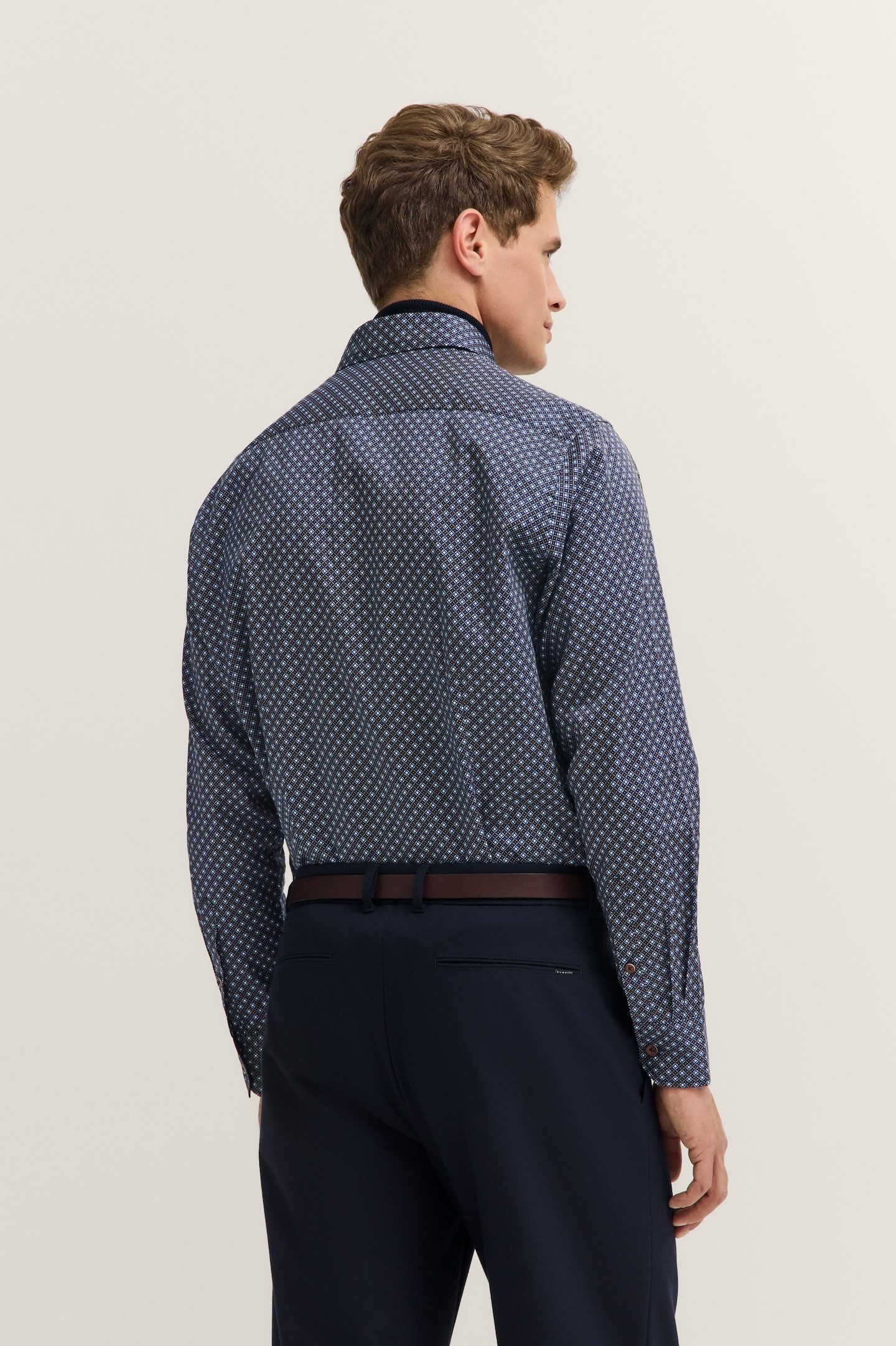 bugatti Langarmhemd Satin Finish mit Rauten-Muster günstig online kaufen