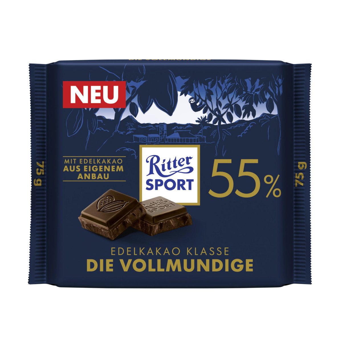 Ritter SPORT Schokolade, Ritter Sport Die Vollmundige Edel-Halbbitter-Schokolade Packung 75g