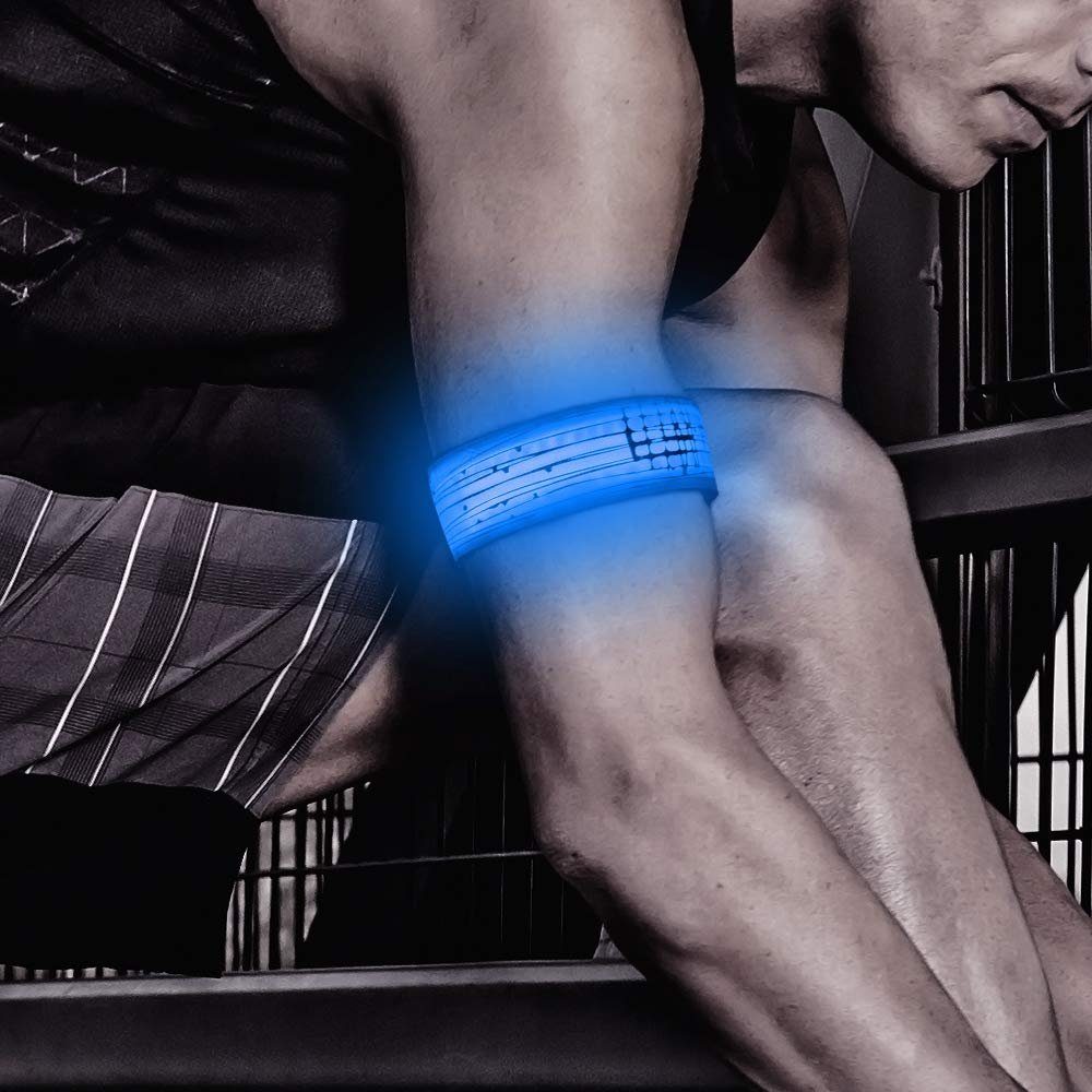 ELANOX LED Blinklicht LED x Sport 2 blau Outdoor Armband mit Batterie Sicherheitslicht Leuchtband Reflektorband