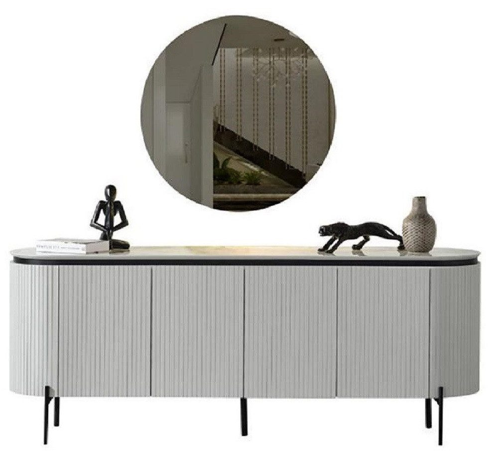 JVmoebel Sideboard Zeitlos Sideboard Grau Kommode mit Spiegel Schublade Wohnzimmer (Kommode mit Spiegel), Made in Europa