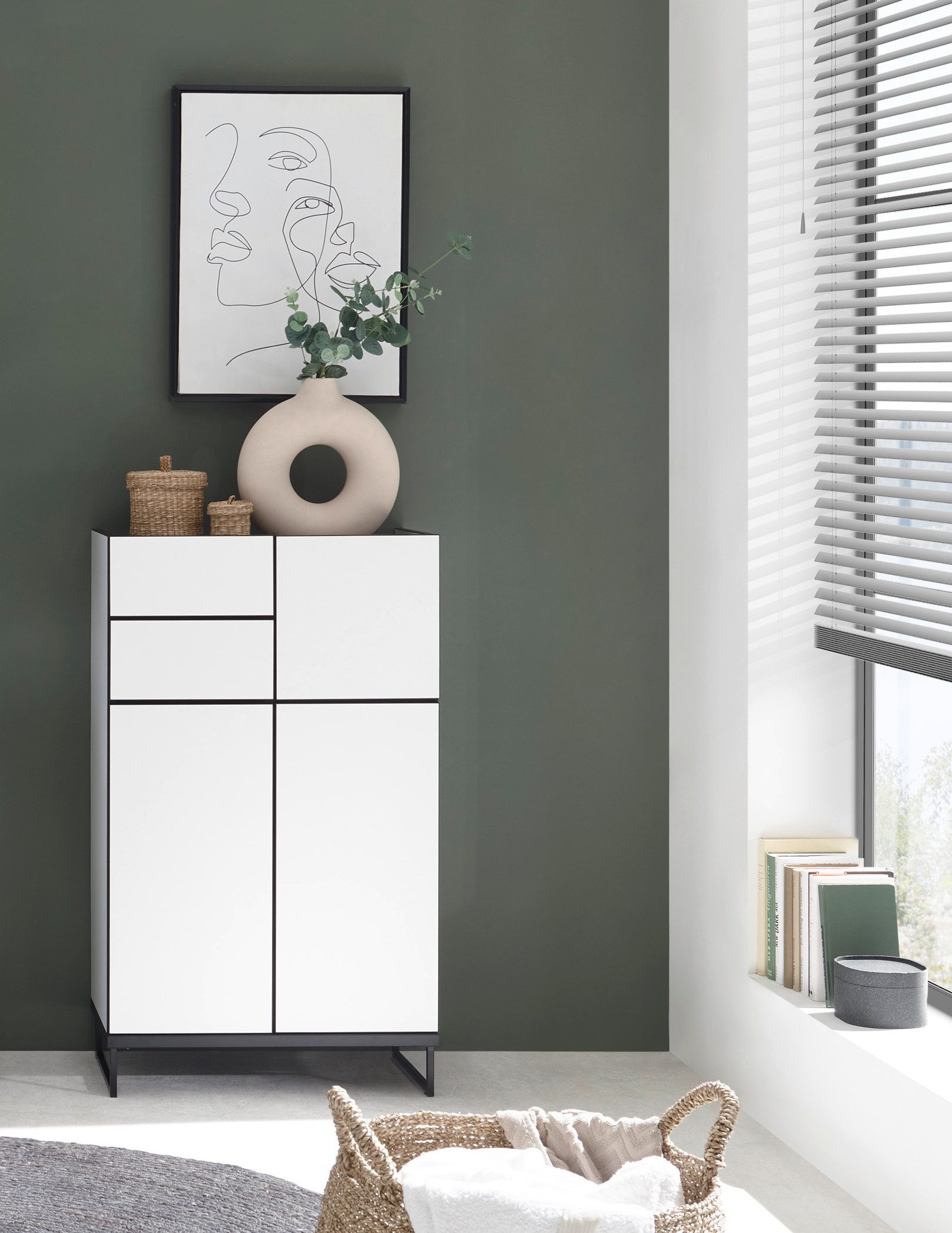 moebel-dich-auf Highboard VENEZIA (Badezimmerschrank, Midischrank), Weiß matt, Absetzung: Schwarz, Breite 60 cm – Bild 5 von 5