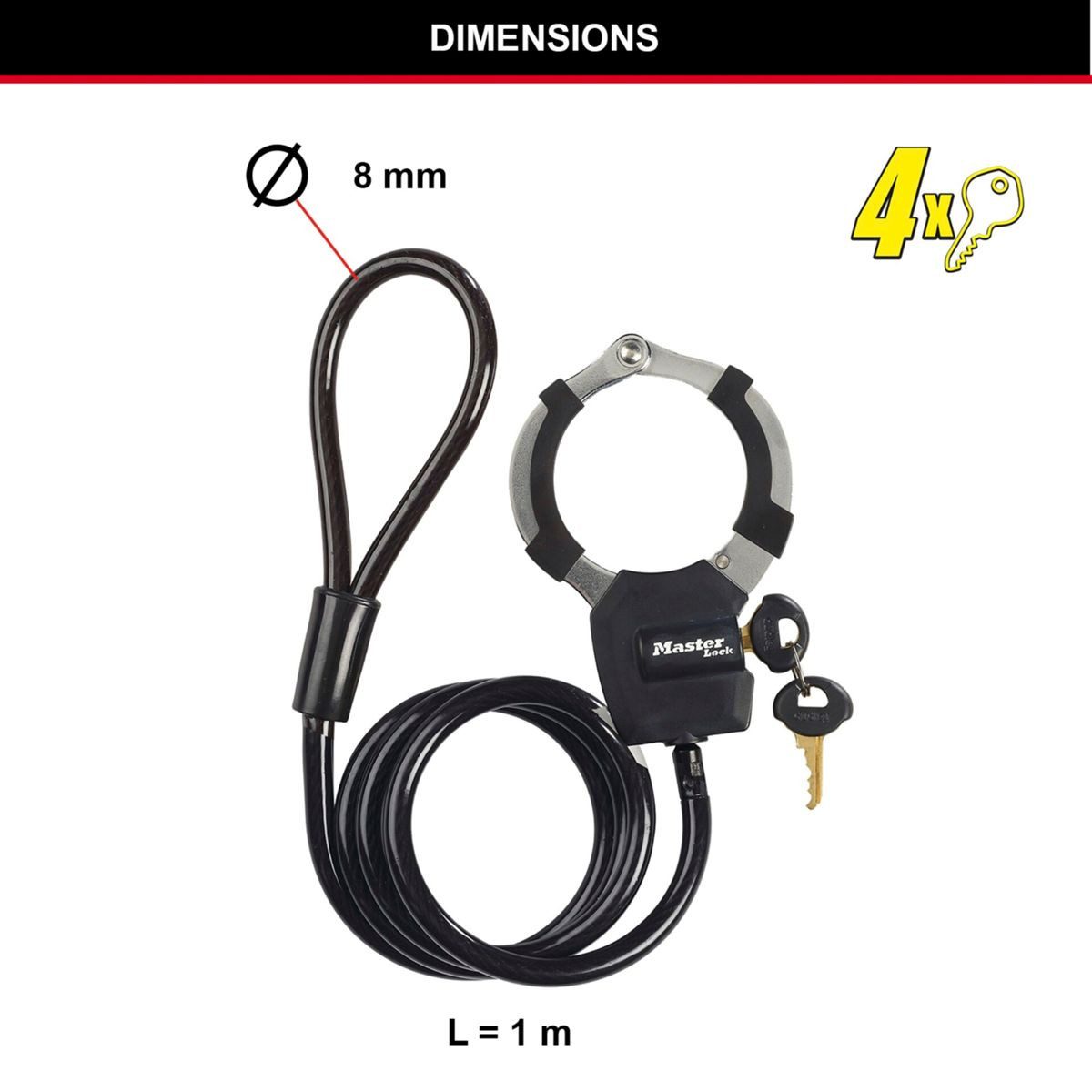 Master Lock Zahlenkabelschloss Handschellenschloss Street Cuff 8275EURDPROBLK