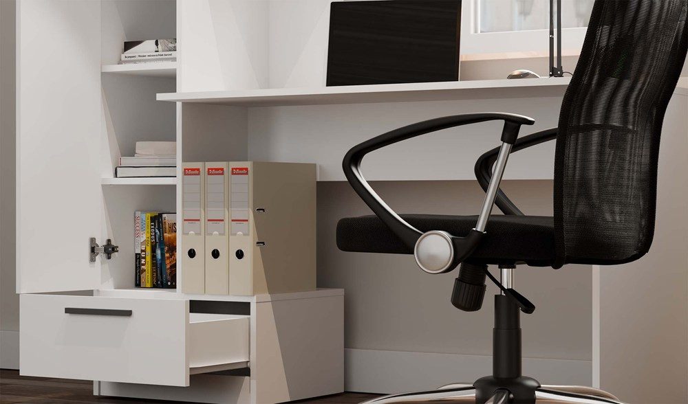 Raumhirsch Furniture Schreibtisch mit Schublade, Schreibtisch, Büroschreibtisch (Maße 143 x 140 x 50 cm, Regalaufsatz), Regalaufsatz, funktionale Aufteilung, zeitloses Design
