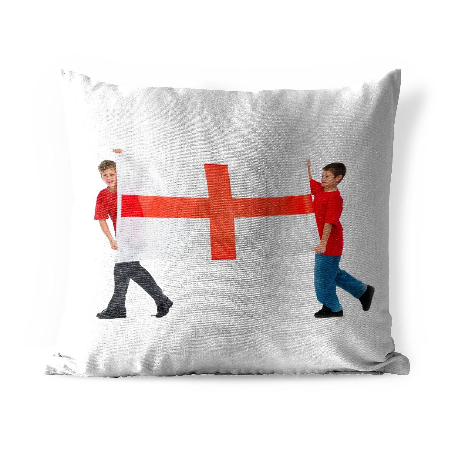 MuchoWow Dekokissen Zwei Jungen tragen die englische Flagge, Kissenbezüge, Kissenhülle, Dekokissen, Dekokissenbezug, Outdoor