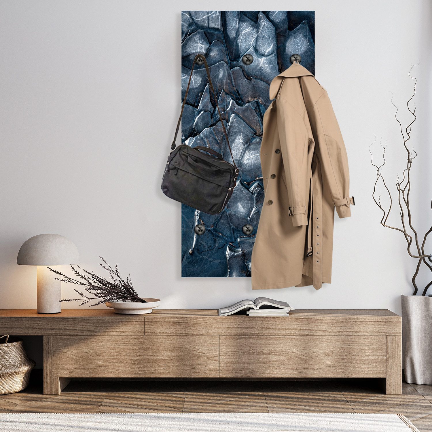 queence Wandgarderobe Edelstein Spa Magie (1 St), Wandpaneel aus Acrylglas inkl. 6 Edelstahlhaken in schwarz matt