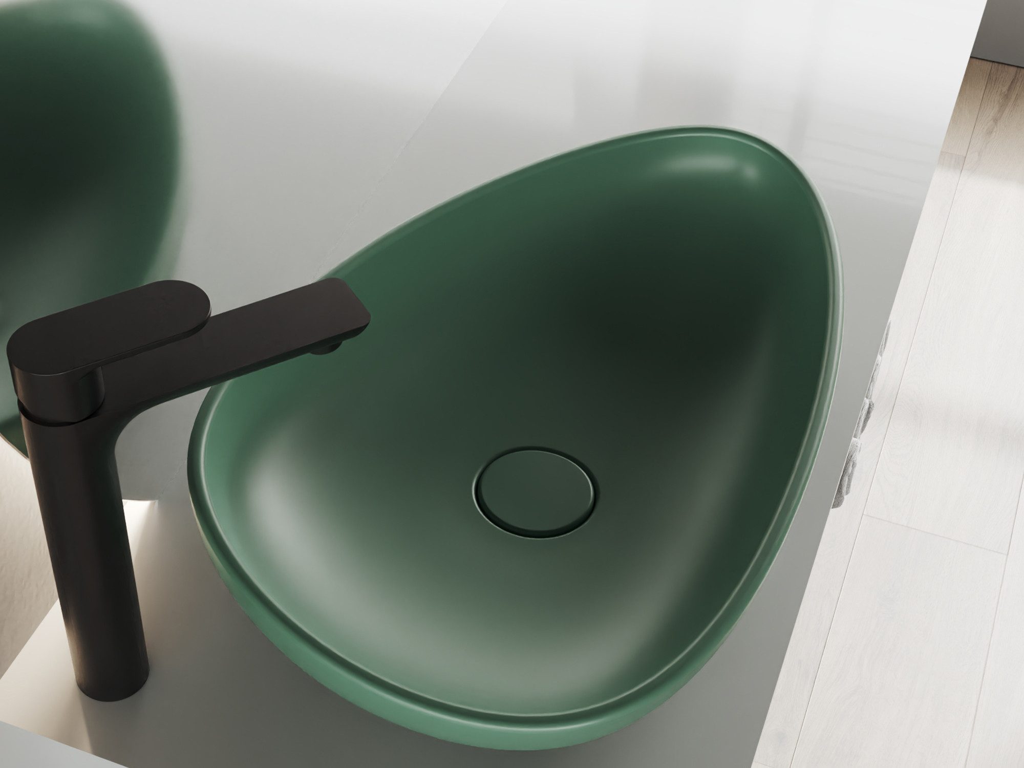Aqua Bagno Aufsatzwaschbecken Keramikwaschschale oval 58 cm, Freistehendes Waschbecken, Saphirgrün (pflegeleicht & hygienische Oberfläche, ohne Hahnlochbohrung, ohne Überlauf, Handwaschbecken, Waschtischbecken, ovales Aufsatzwaschbecken)