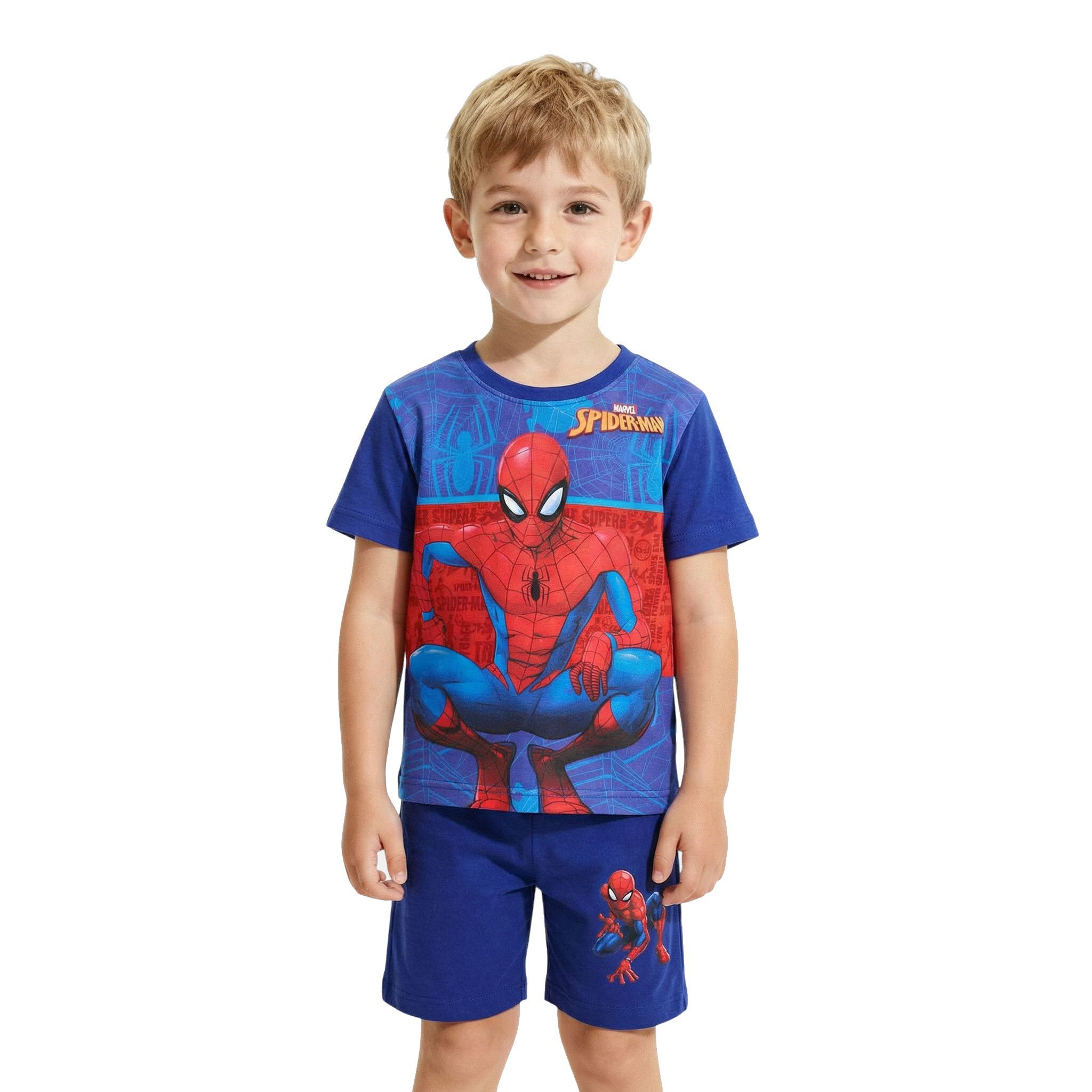Spiderman Marvel Spiderman Jungen-Set T-Shirt & Shorts Sommer Rot Blau Kids (Set, Kurze Sommer Hose + T-Shirt Spiderman) Spiderman Jungen Kleidung mit lizensiertem Print