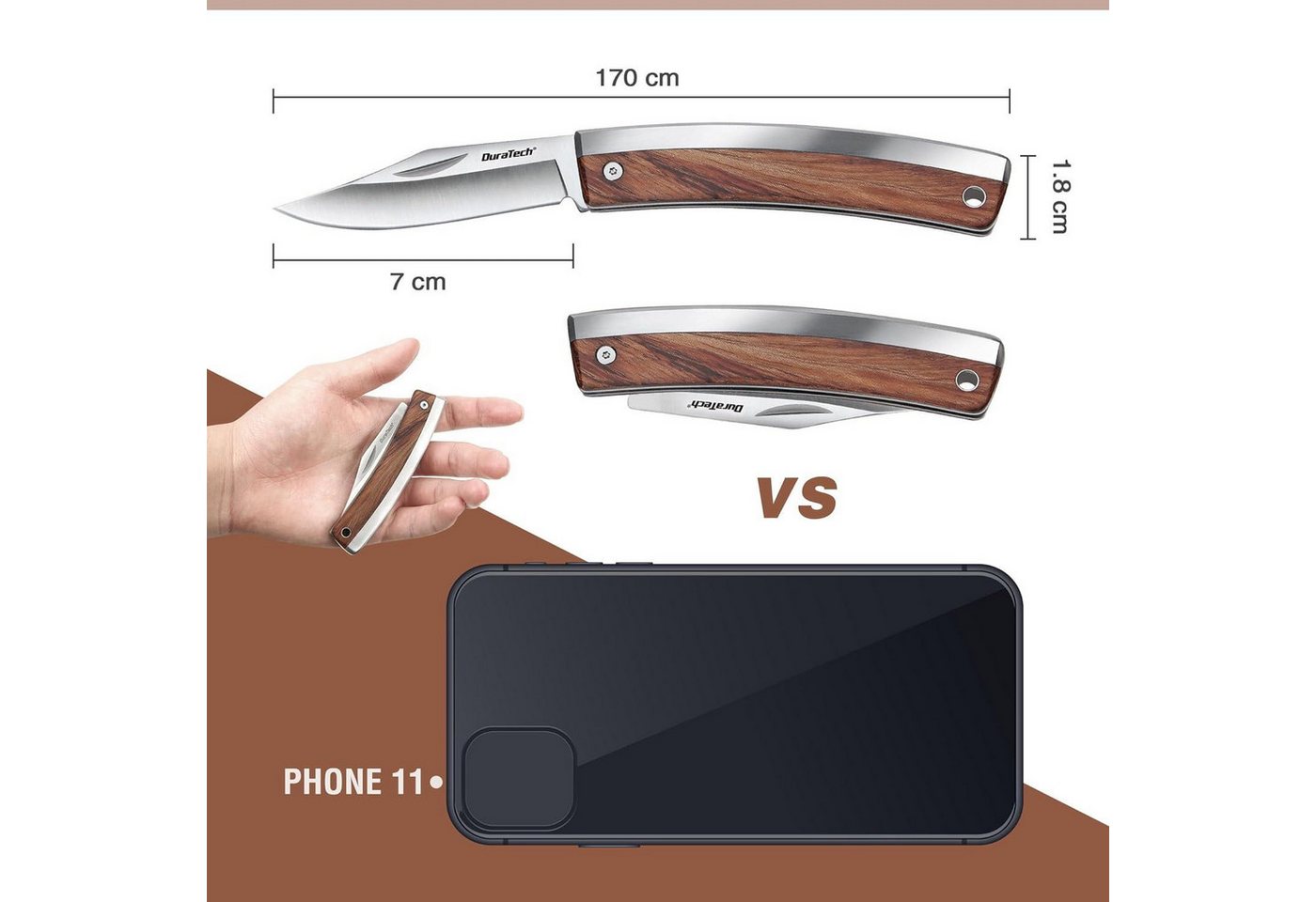 Thumbnail - LuxusKollektion Multitool Taschenmesser Klappmesser Holzgriff 170mm Outdoor Camping Edelstahl