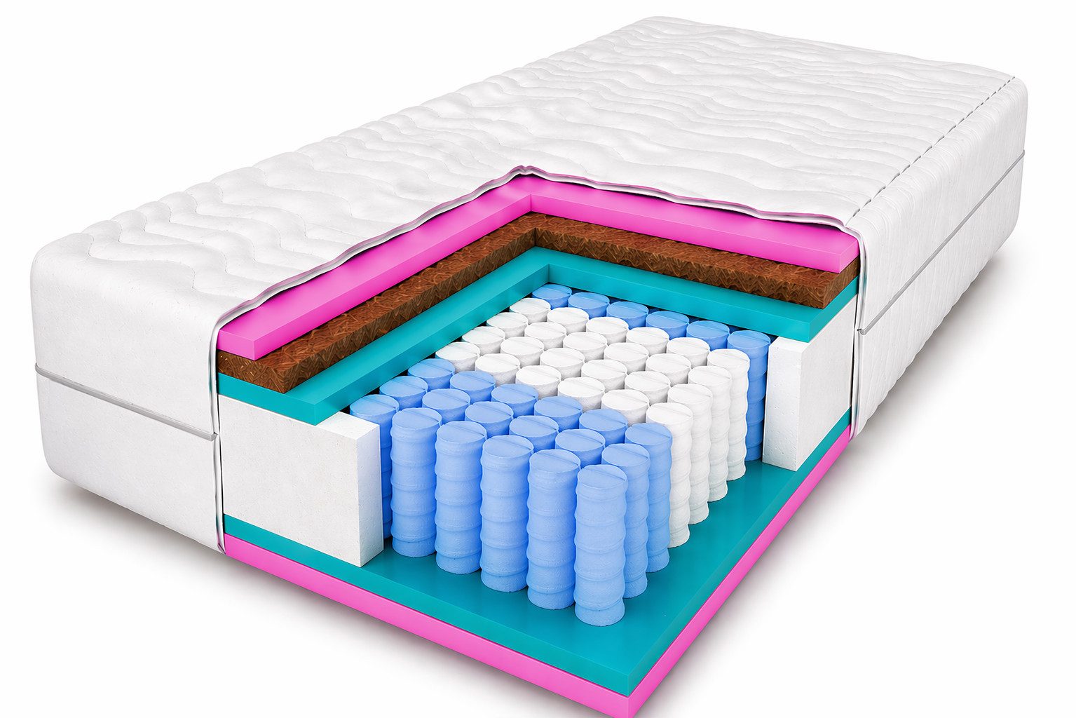 Taschenfederkernmatratze Kokos - 7 ZONEN Folyeso, Härtegrad H3/H4, inkl. Bezug