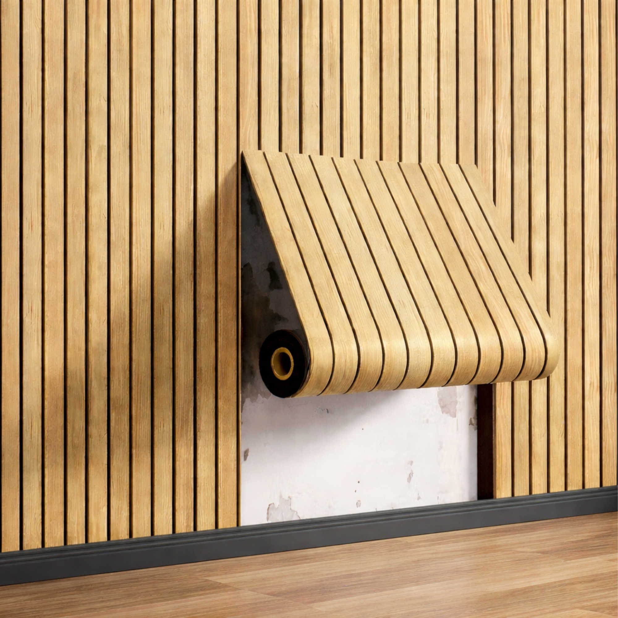 Nomiro Wandpaneel Akustikpaneel selbstklebend Holzoptik 3D Wandpaneel Lamellen 300x40cm, BxL: 40x40 cm, 1,2 qm, (1-tlg)