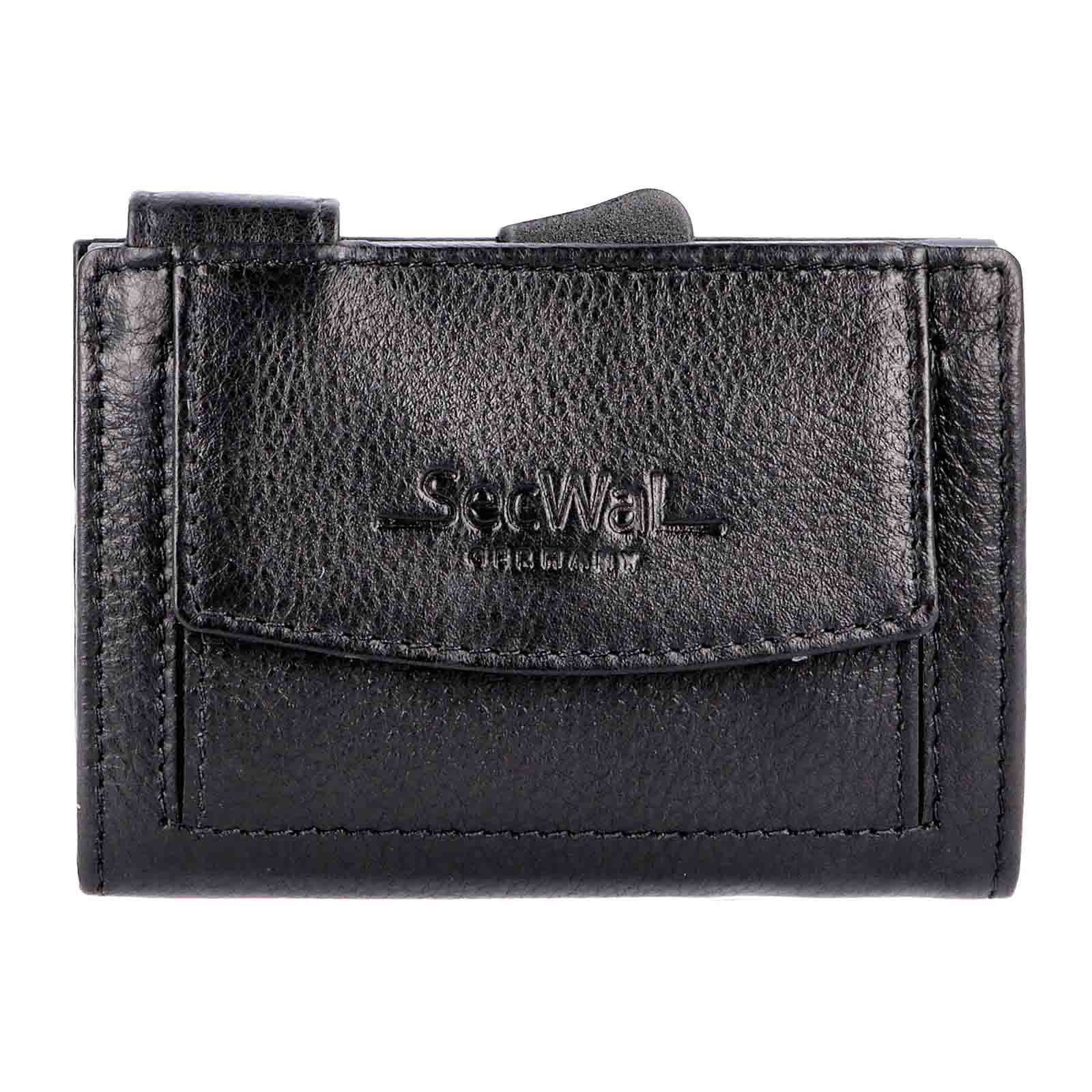 Leder Kartenetui SecWal RFID mit Geldbörse Schutz SW2XL, Geldbörse Münzfach Schwarz Portemonnaie RFID
