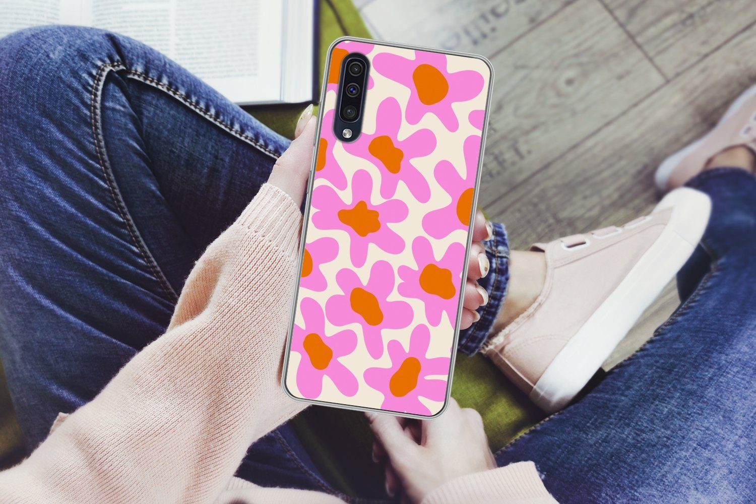 MuchoWow Handyhülle für Samsung Galaxy A50 Blume - Rosa - Muster, Smartphone-Bumper, Print, Handy Schutzhülle Dünn