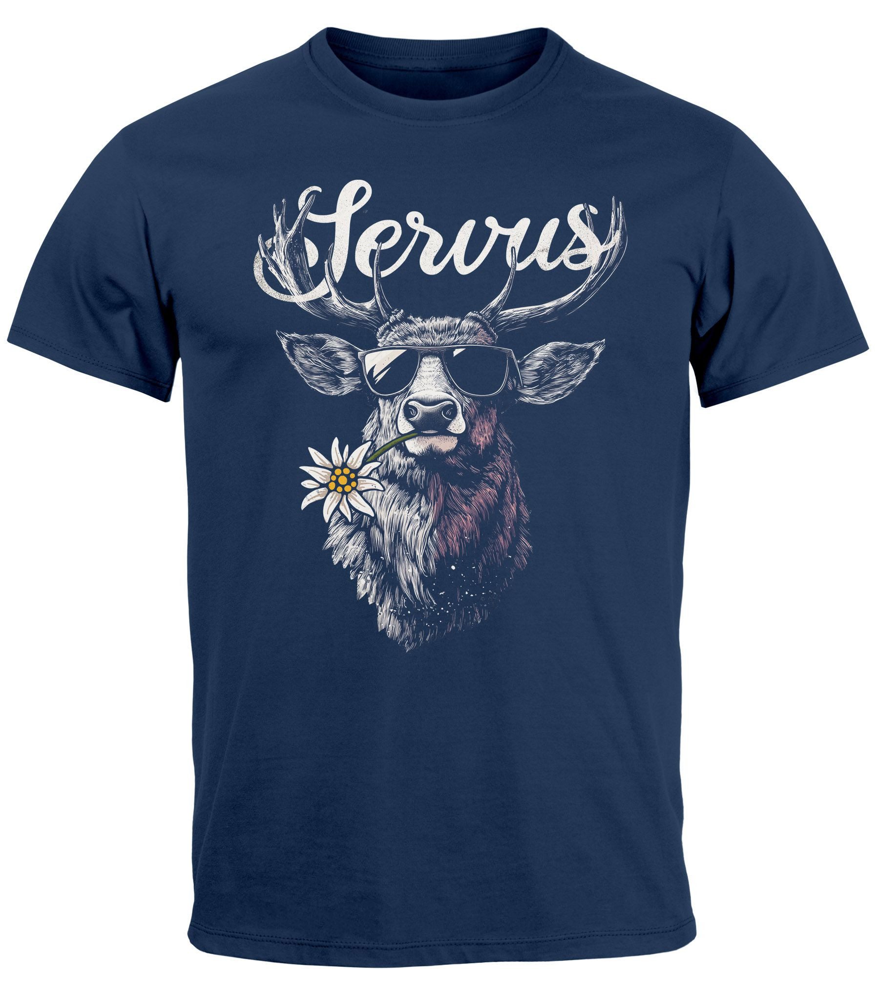 Print-Shirt Herren T-Shirt Hirsch Tracht Modern Lustig Volksfest Bayern Servus