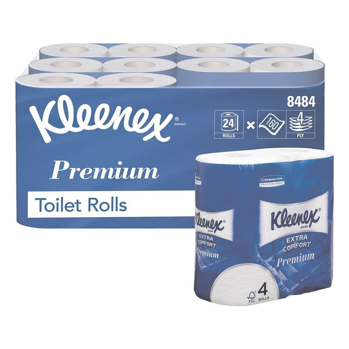 KLEENEX Toilettenpapier Extra Comfort Premium, 4-lagig, 24 Rollen, weiß mit Prägung, parfümfrei, 160 Blatt/Rolle