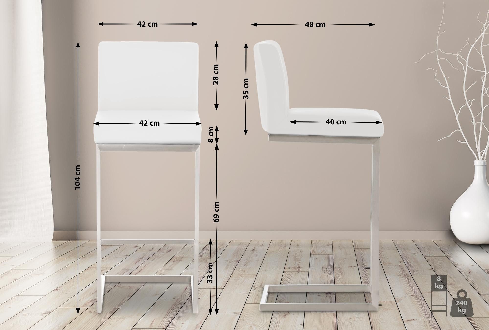 CLP Barhocker Paros (1er, 1 St., 1er), Kunstlederbezug, Freischwinger, bis 240 kg