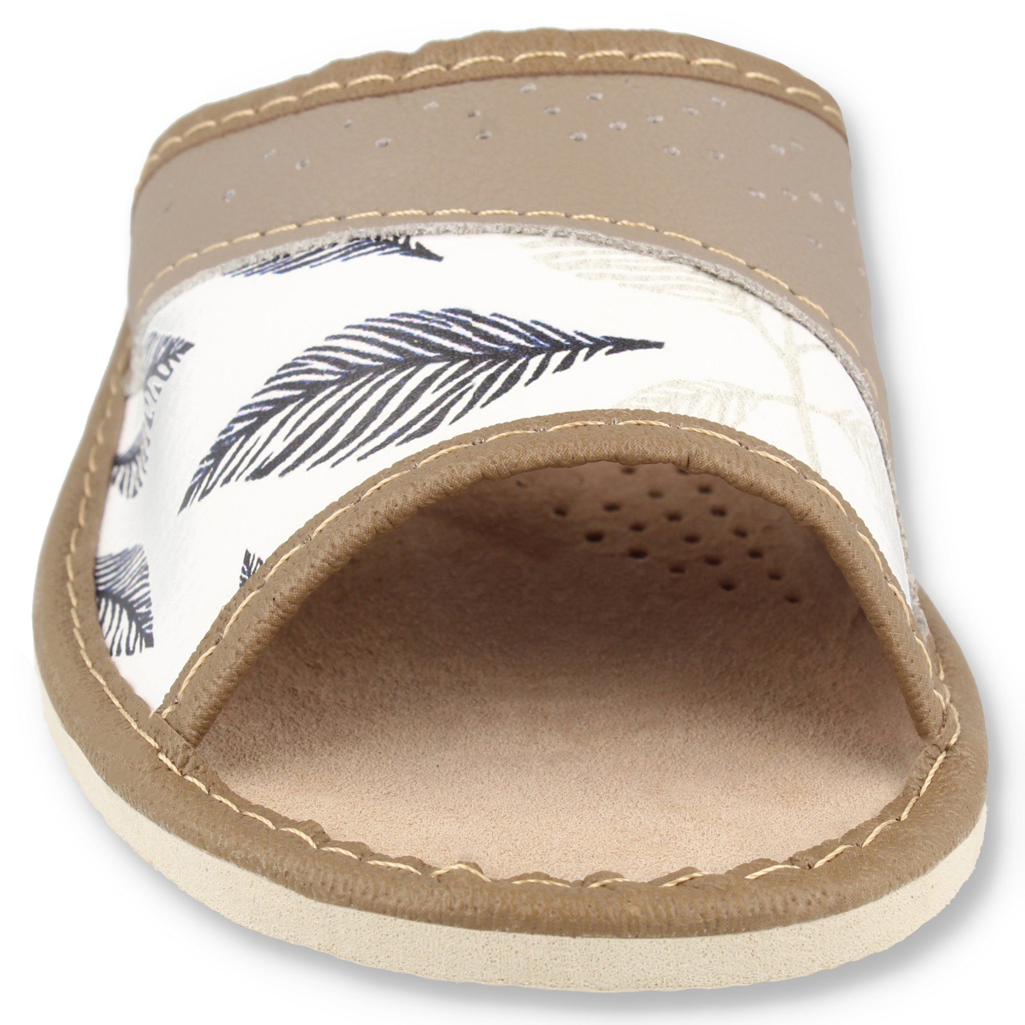 filsko Karvia Damen Hausschuh offen Sommer Leder Blumen Muster Hausschuh