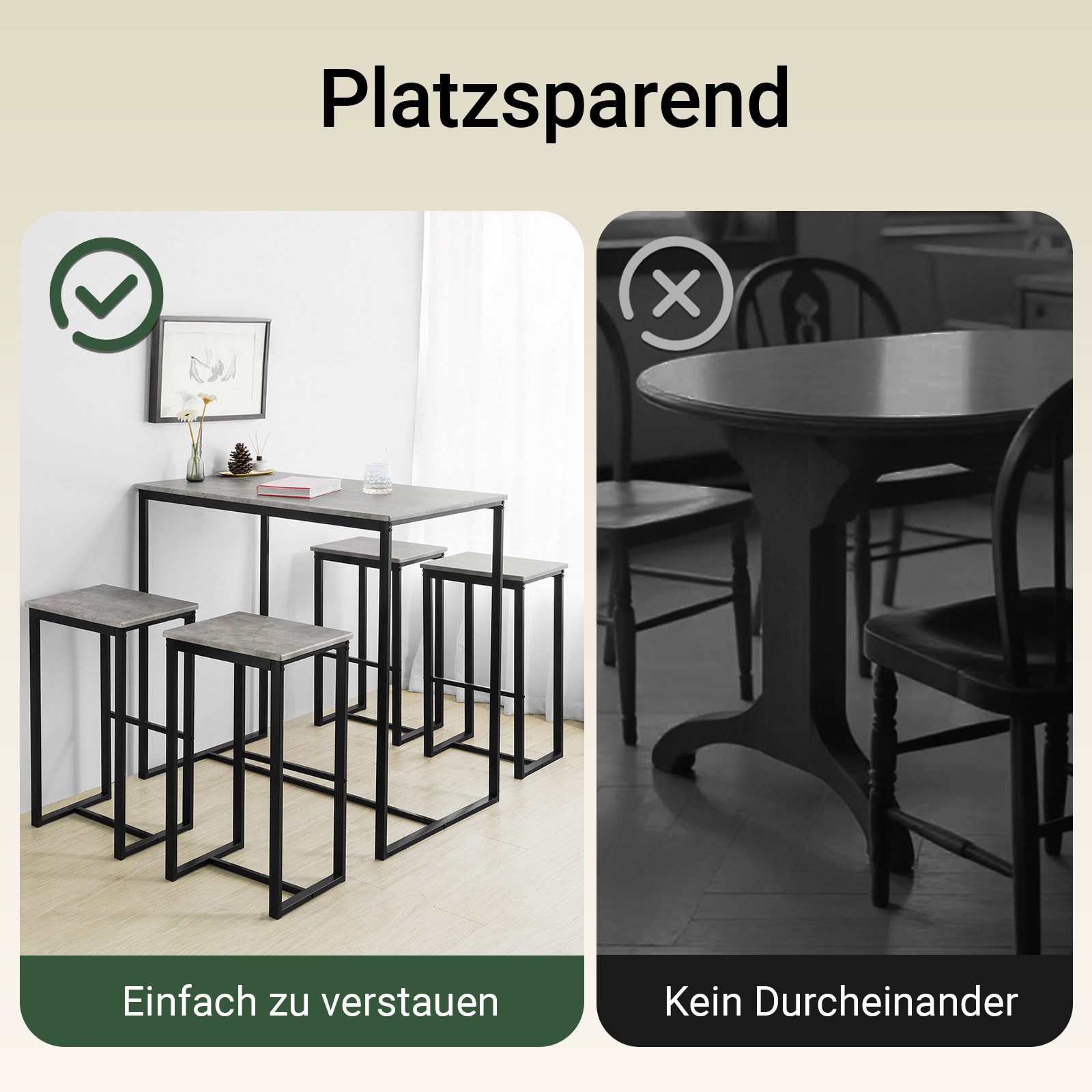 SoBuy Bartisch OGT15, 5-teilig Bartisch mit Stühlen Esstisch Stehtisch mit 4 Barhocker