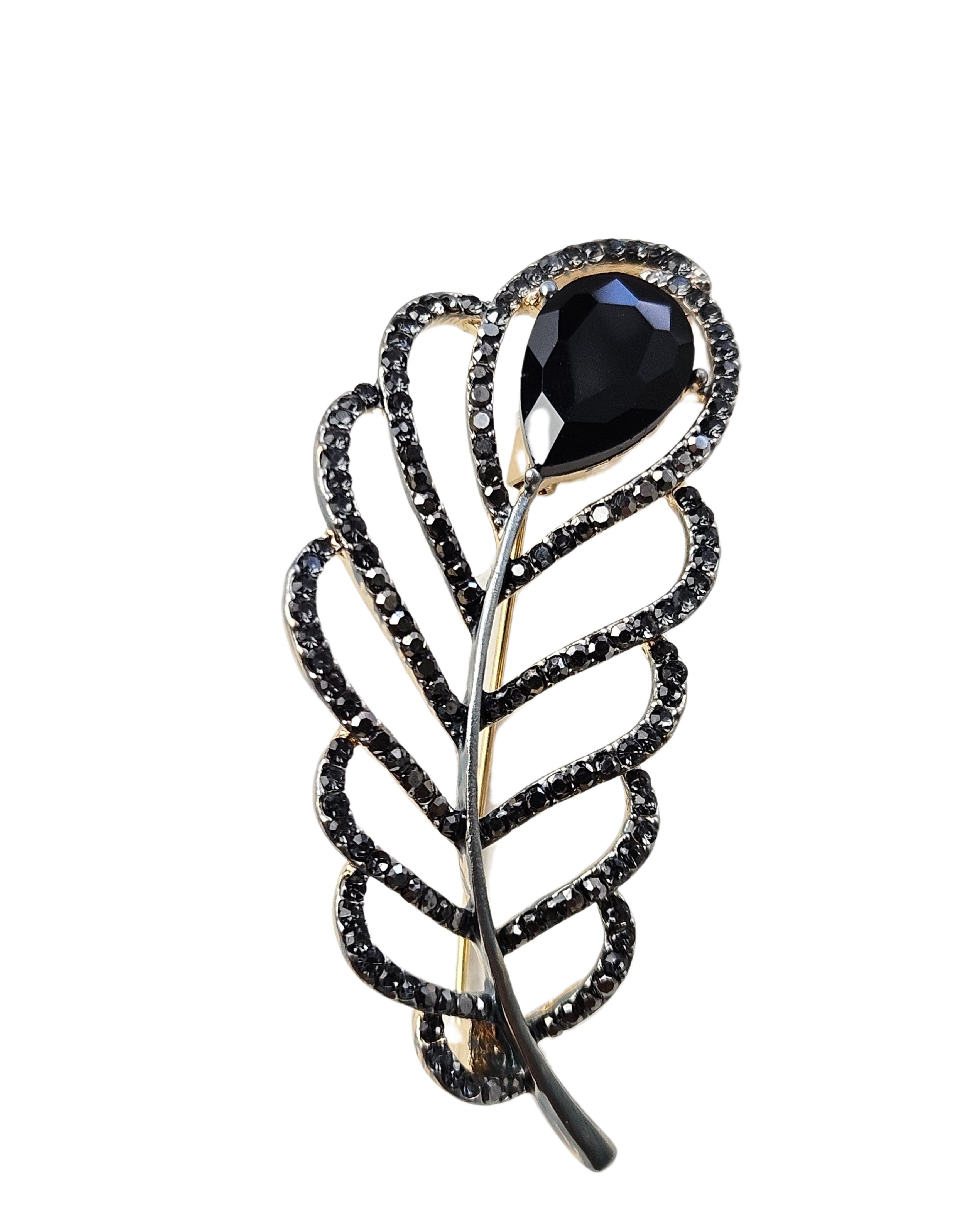 MayTree Brosche "Feder", brilliant mit schwarzem Strass (Stück, 1-tlg), sil günstig online kaufen