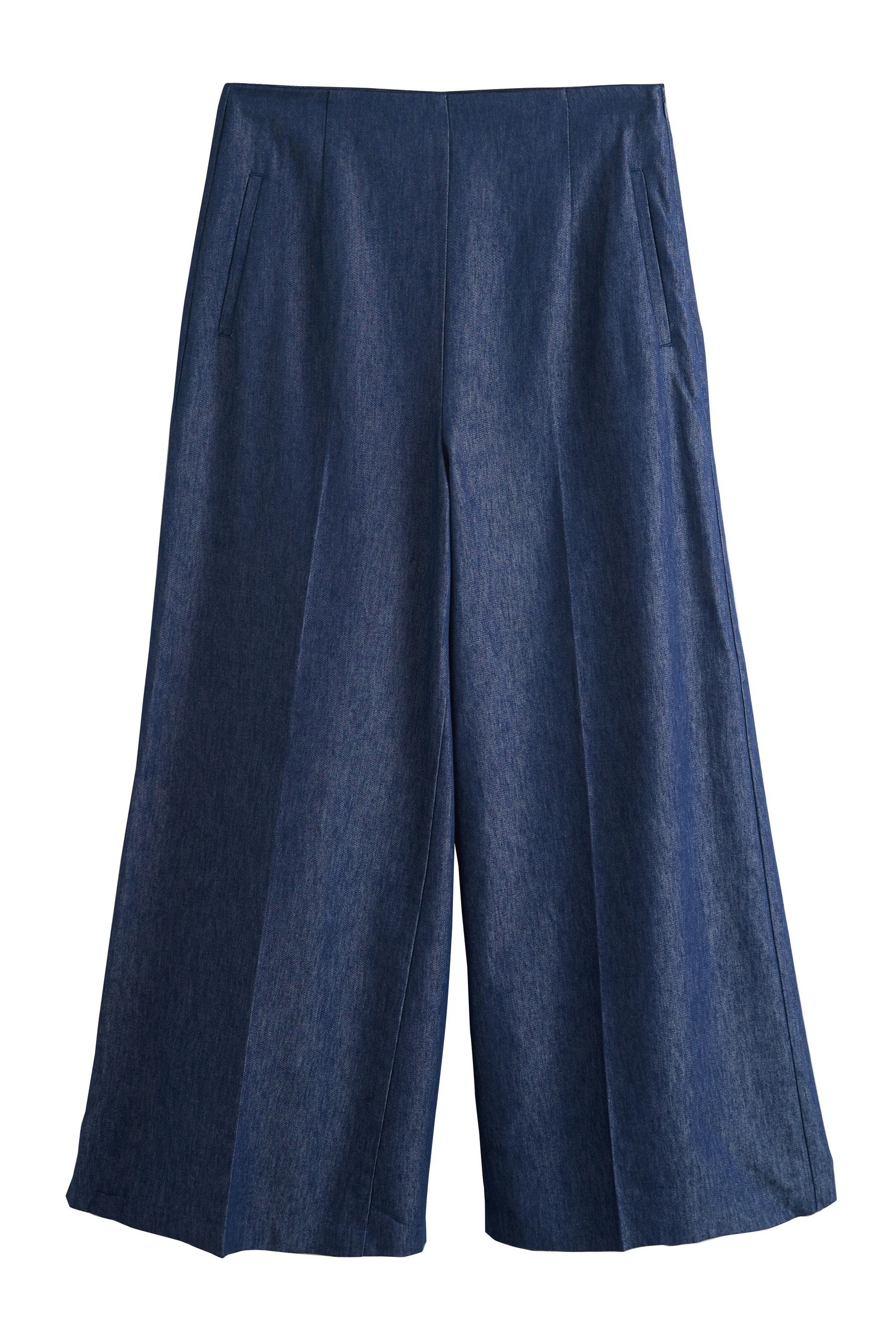 Next Leinenhose Palazzo-Hose in Denim-Optik mit Leinenanteil (1-tlg)