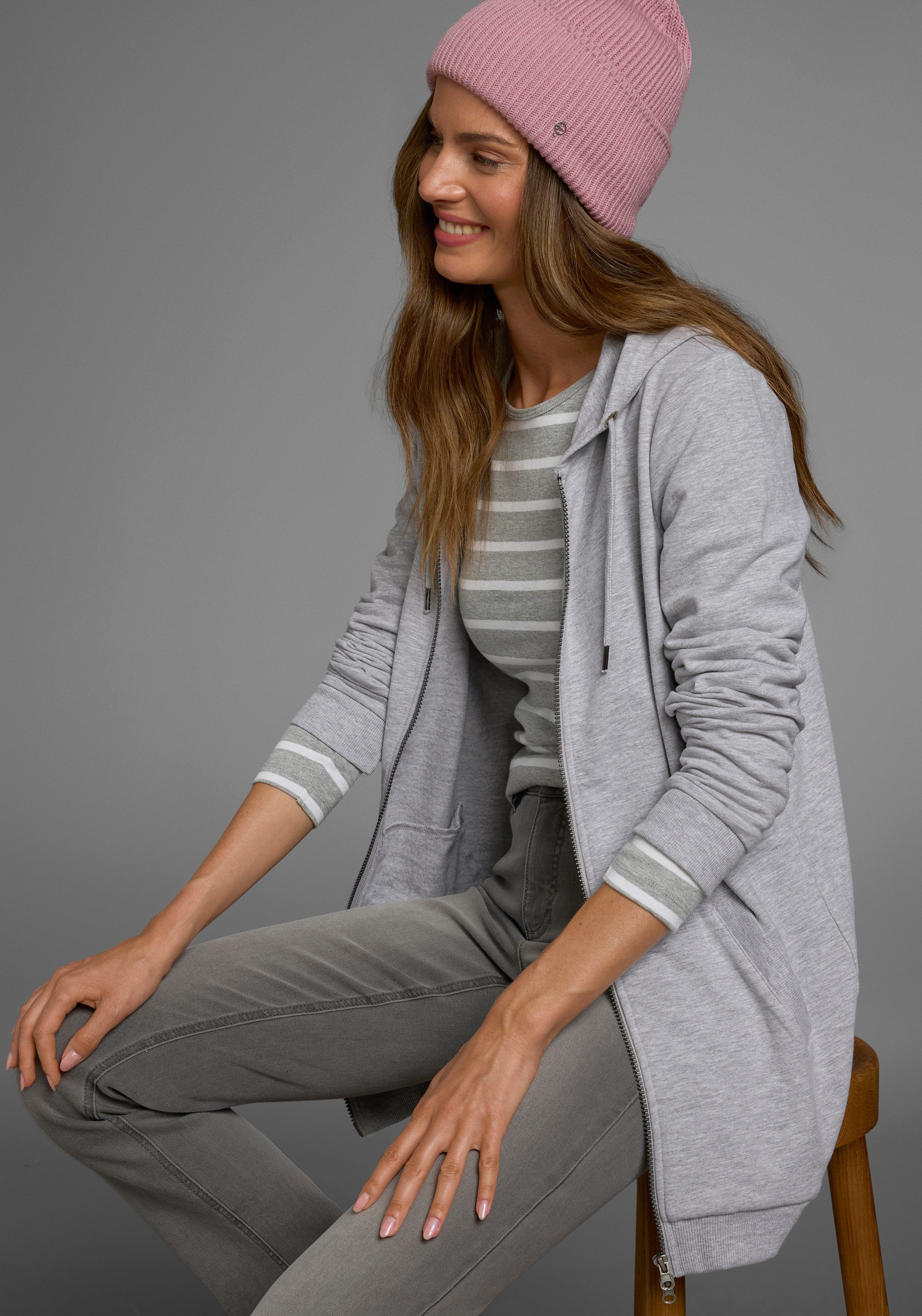 Flashlights Sweatjacke in langer Form mit Zipper günstig online kaufen