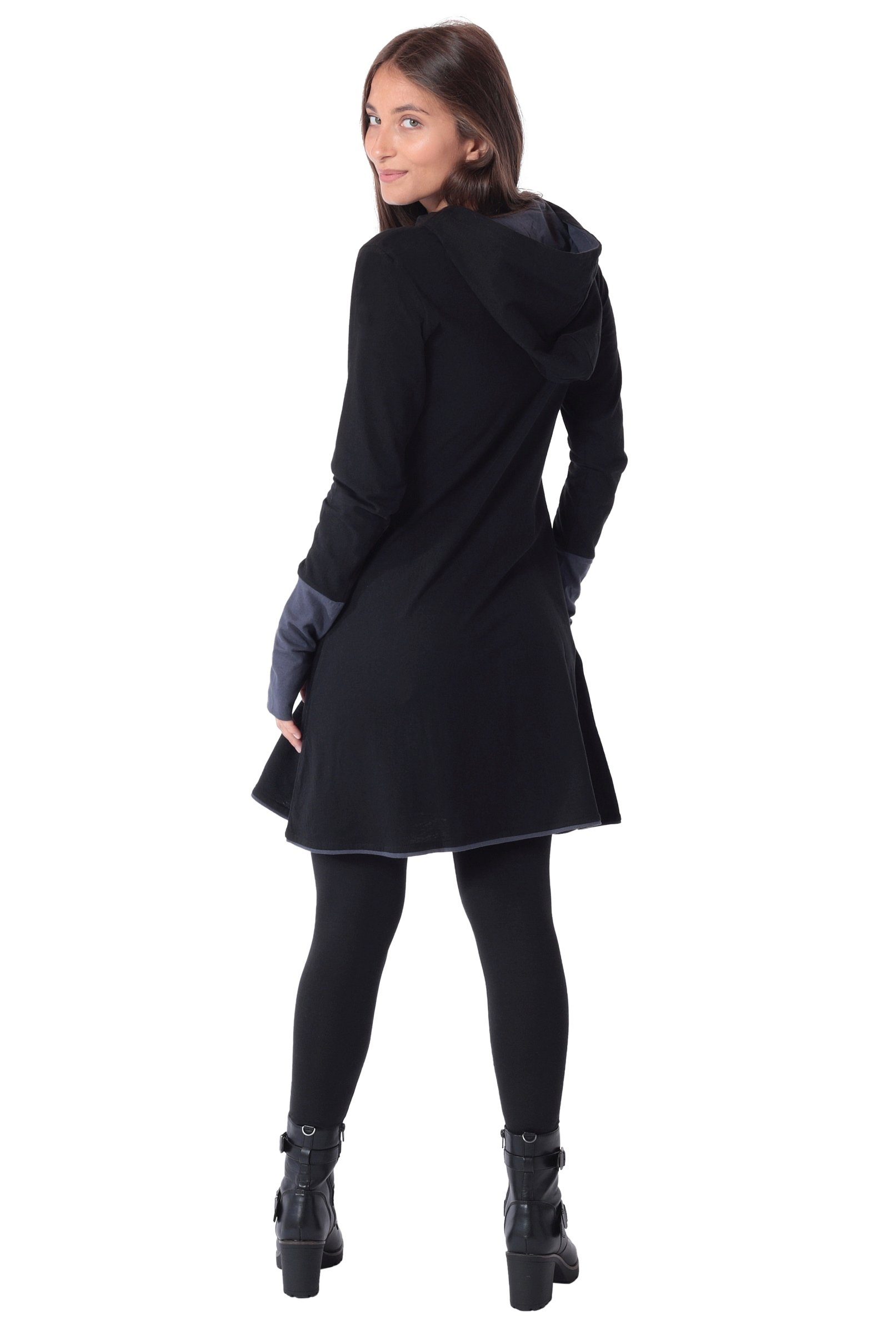 PUREWONDER Sweatkleid Alternatives Kapuzenkleid aus Baumwolle, Goa Kleid Nr. 77 Schwarz S Ganzjahreskleid