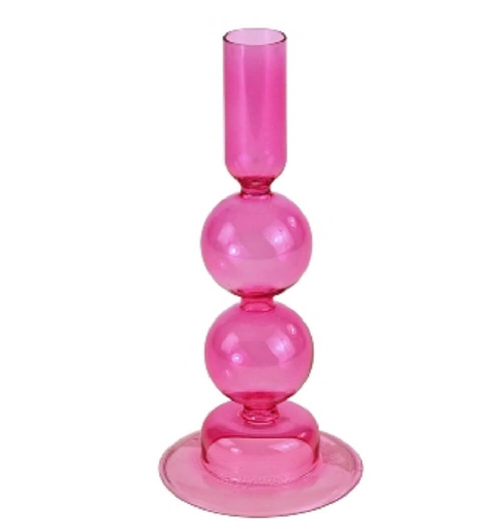 Tisch Windlicht Glas Werner modern pink Kerze cm 19 Voß Deko Bubble Leuchter Kerzen Ständer