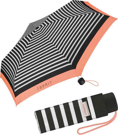 Esprit Taschenregenschirm kleiner, handlicher Schirm für Damen, Design E_Motional Stripes coral