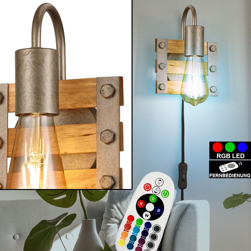 etc-shop LED Wandleuchte, Leuchtmittel inklusive, Warmweiß, Farbwechsel, Vintage Wand Lampe dimmbar Retro Holz Leuchte eckig Design Strahler