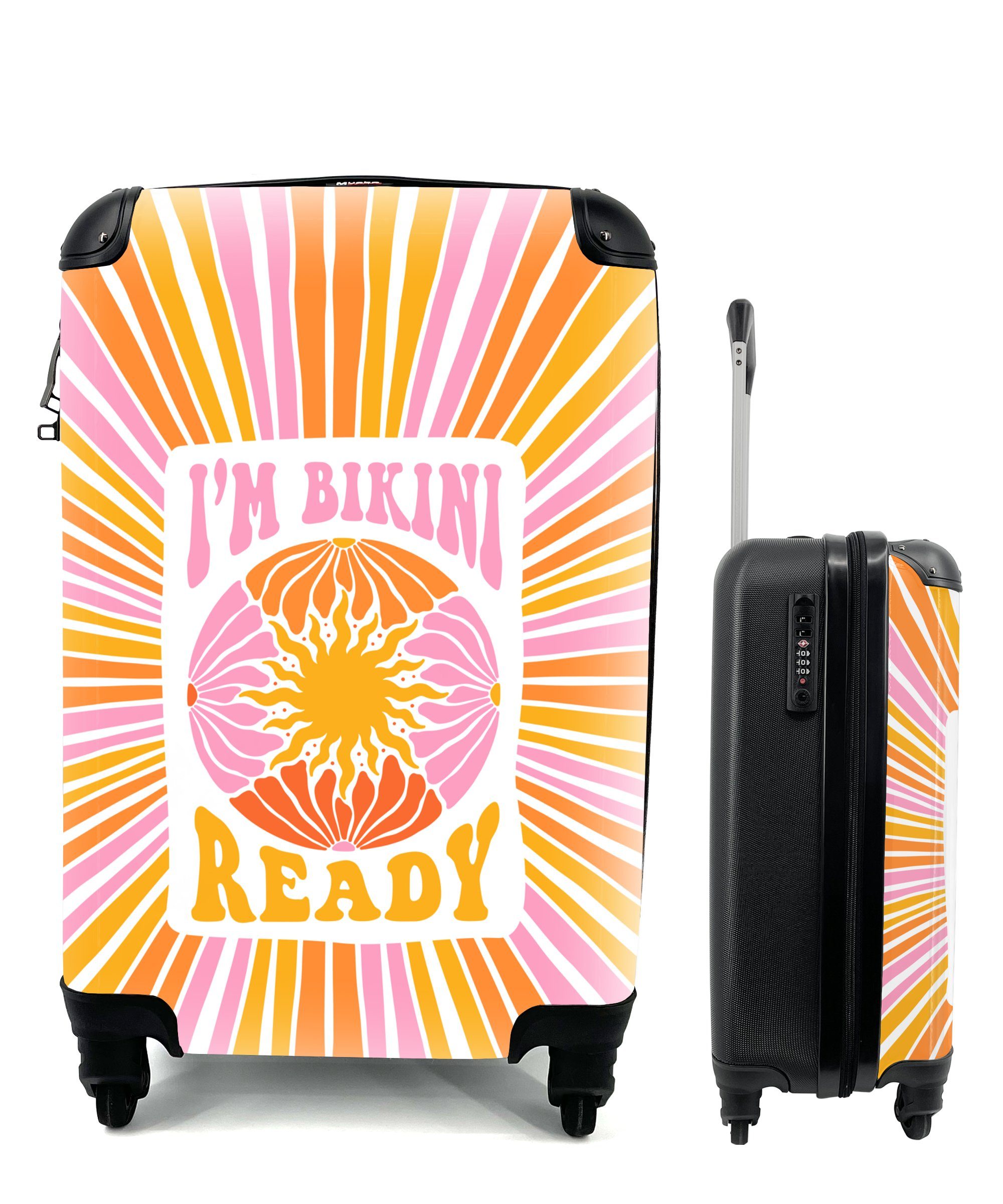 MuchoWow Handgepäckkoffer Zitat - Rosa - Gelb - Orange - Ich bin bereit für den Bikini, 4 Rollen, Reisetasche mit rollen, Handgepäck für Ferien, Trolley, Reisekoffer | Handgepäck-Koffer