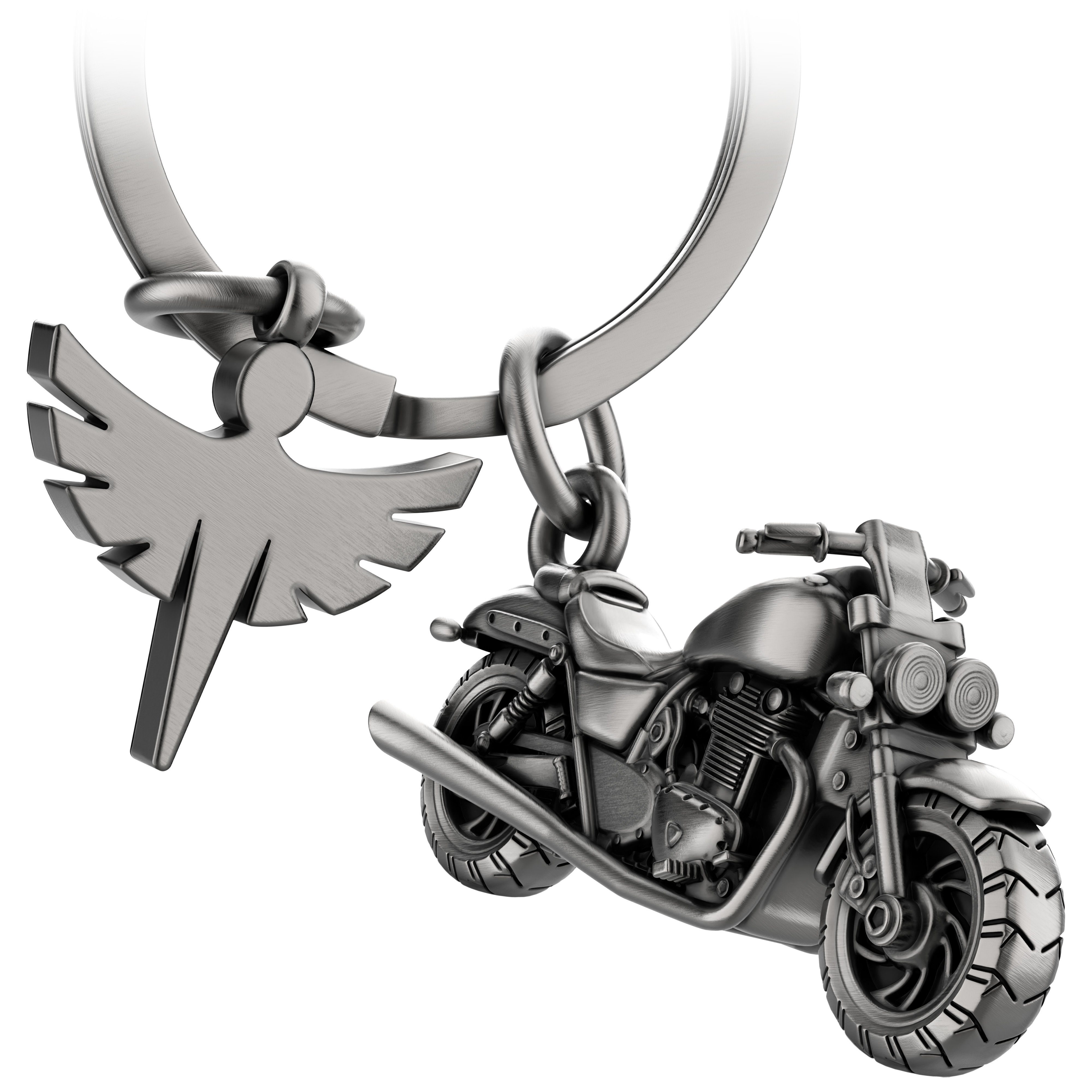 FABACH Schlüsselanhänger Chopper Motorrad mit Schutzengel - Engel Glücksbringer Motorradfahrer Antique Silber