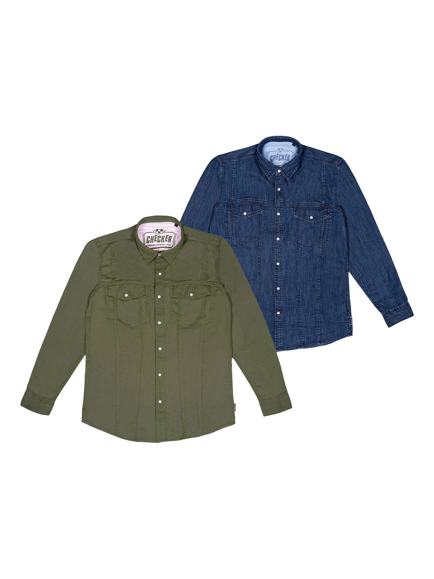 Checker Jeanshemd Dynasty Denim (2-tlg) Businesshemd, Freizeithemd, Langarmhemd