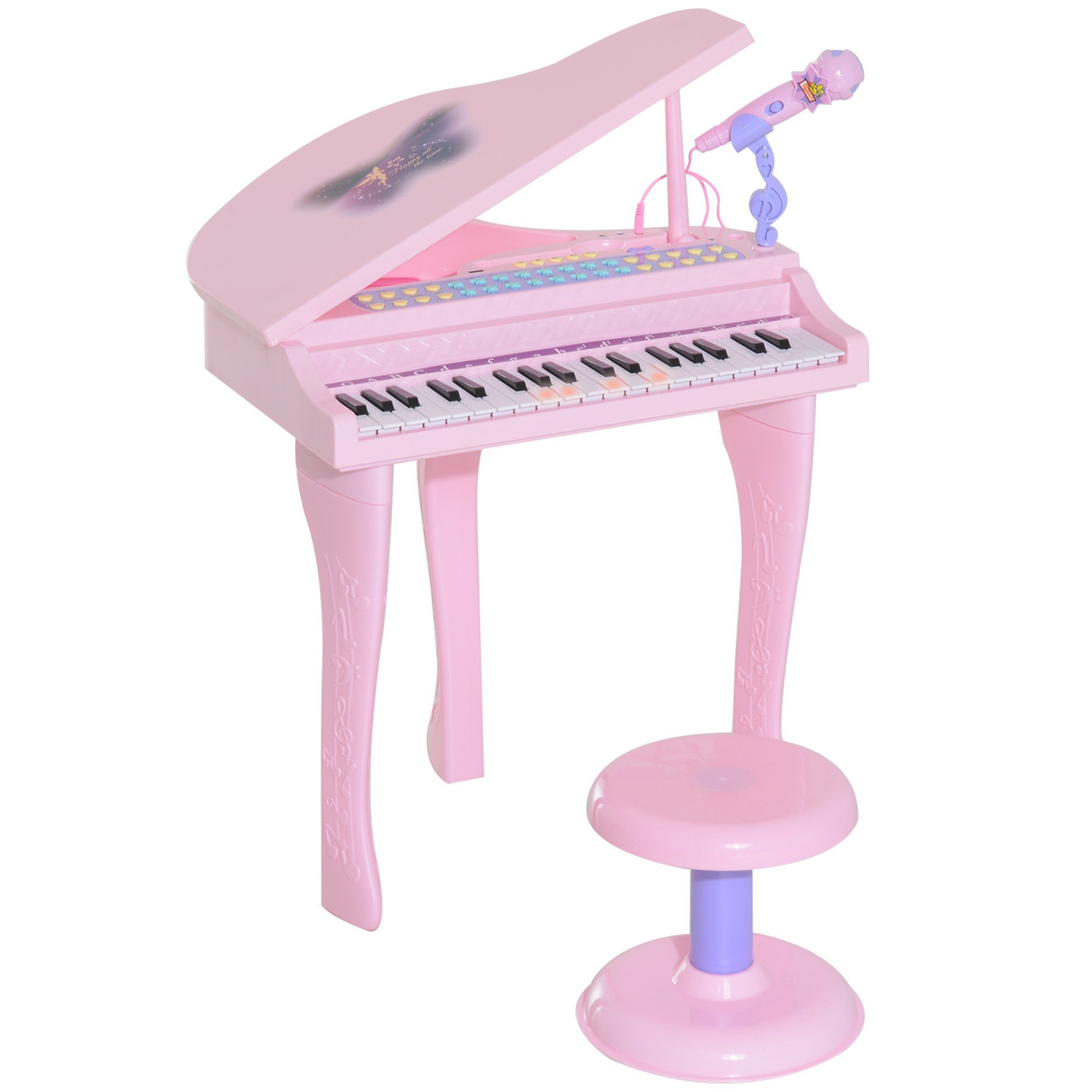 HOMCOM Spielzeug-Musikinstrument Mini-Klavier, Piano Keyboard,  Musikinstrument, (Mini-Klavier, 2 tlg., 1 Kinder Klavier ^ 1 Kinder  Hocker), mit Licht & Sound