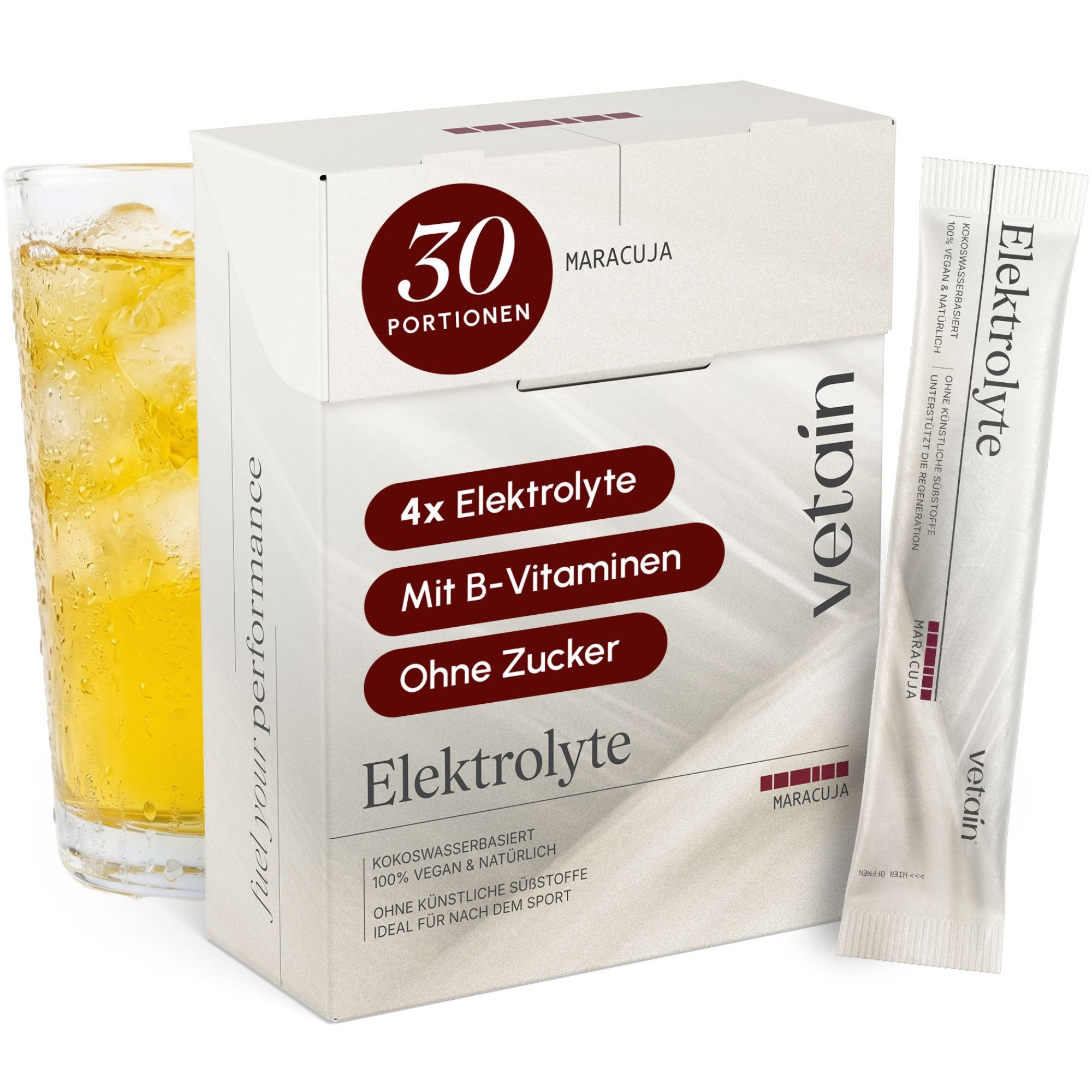 VETAIN VETAIN Elektrolyte Pulver + 4 Vitamine – Kokoswasserbasiert Pulver, 30 er, 100% Vegan, ohne künstliche Süßungsmittel