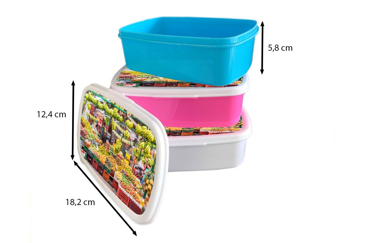 Erwachsene, weiß Brotdose, - Kunststoff, Markt, und Gemüse und Kinder MuchoWow Kiste Jungs Brotbox - Lunchbox - (2-tlg), Mädchen Obst für für