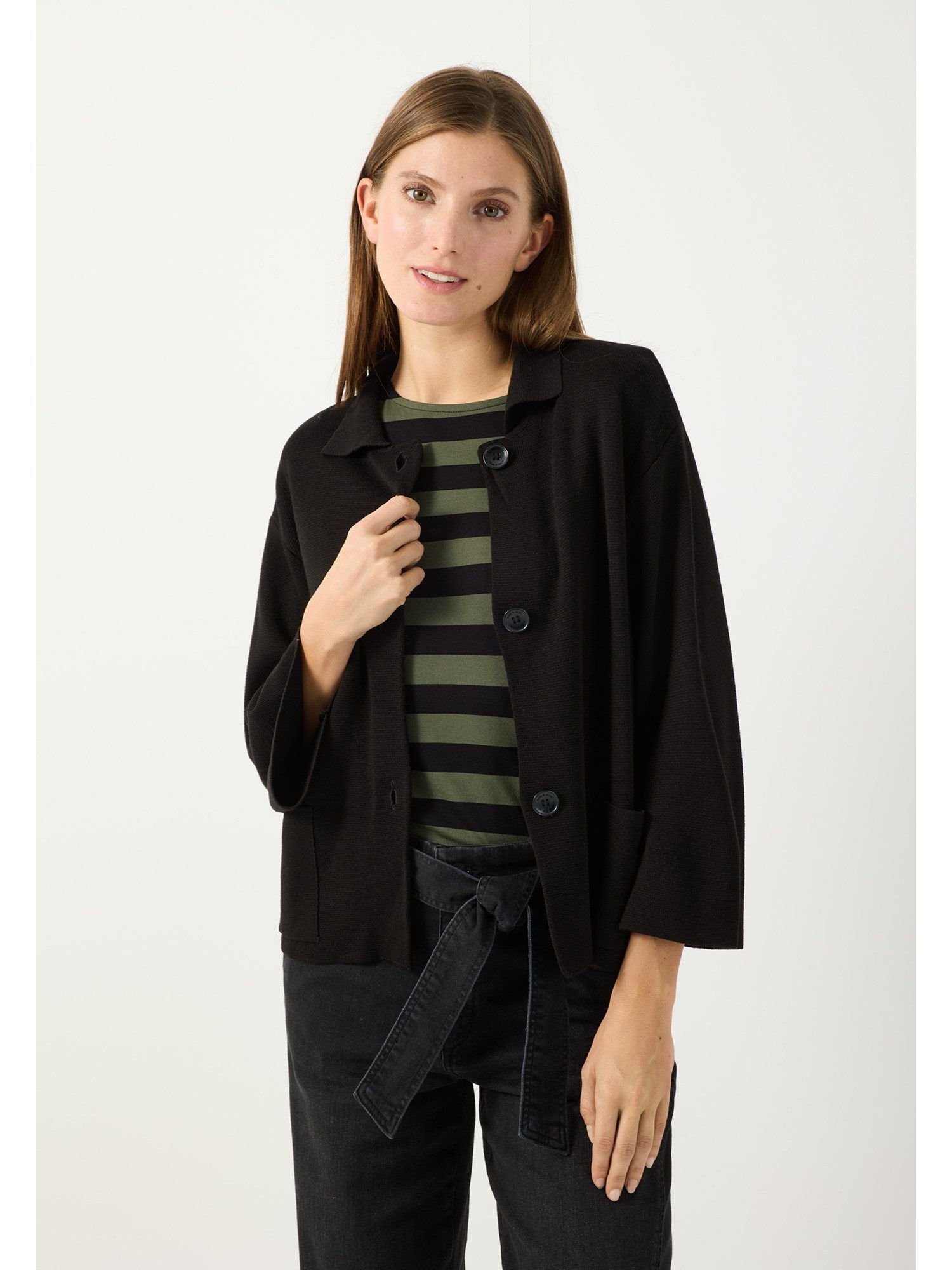MORE&MORE Strickjacke lockere, kompakte 3/4 Arm-Strickjacke
