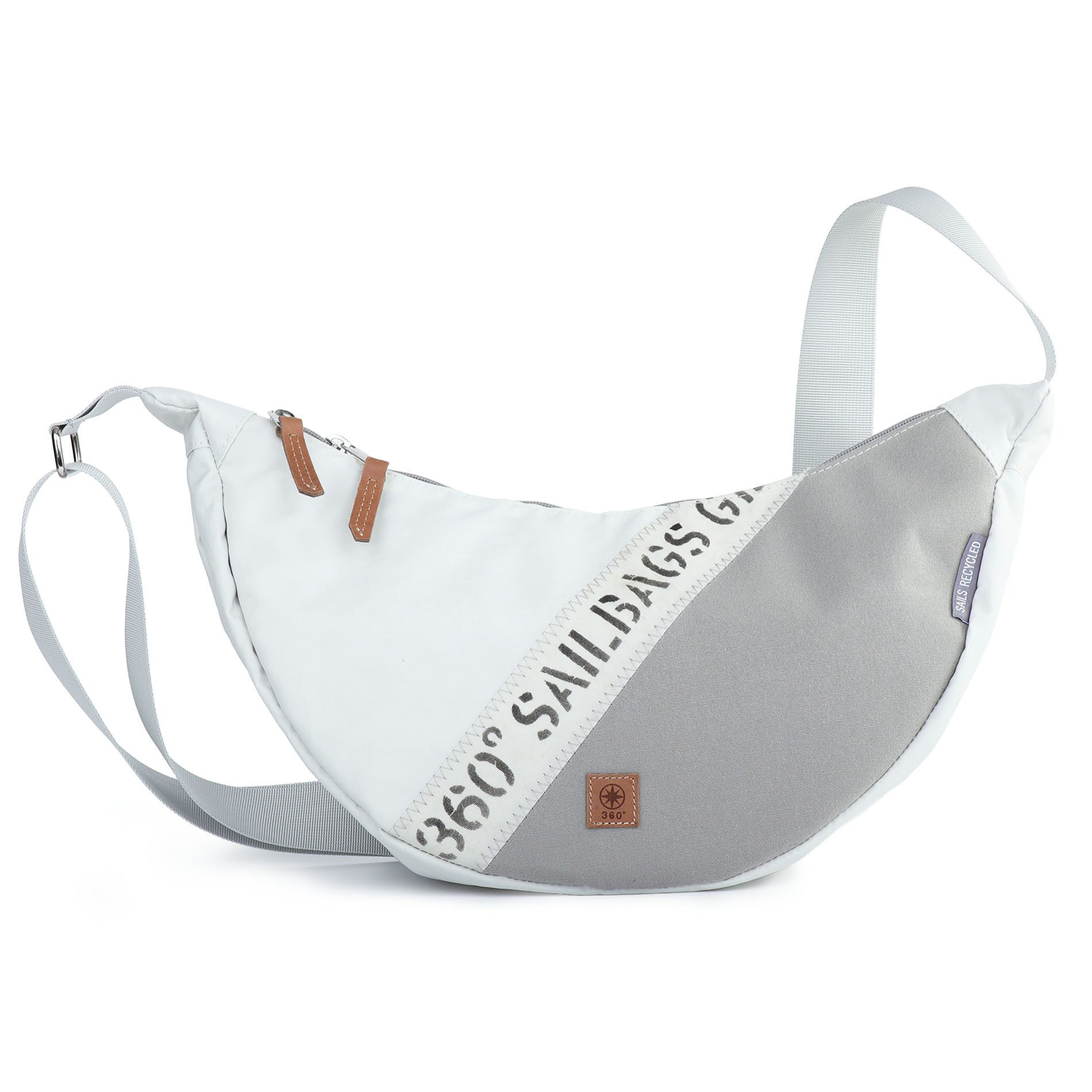 360Grad Umhängetasche Roop L Moonbag Crossover Segeltuch Tasche Stencil weiss grau