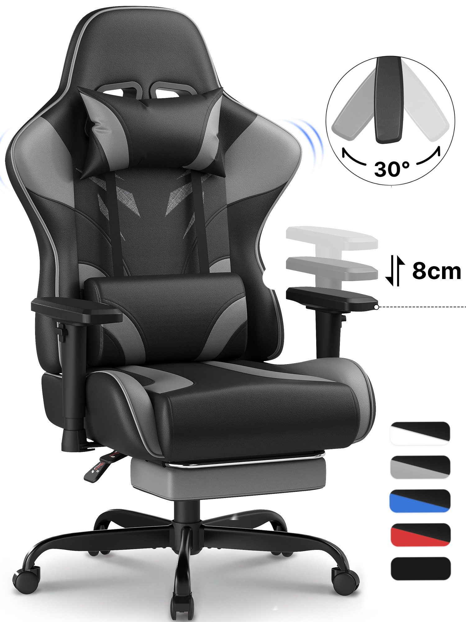 HOMALL Gaming-Stuhl Massage Gaming Stuhl mit Fußstütze 90-135° Rückenlehne einstellbar (Bürostuhl Ergonomisch,Verstellbarem Lenden- & Kopfkissen,mit Fußstütze), Ergonomischer Bürostuhl,Kopfstütze und Lendenstütze