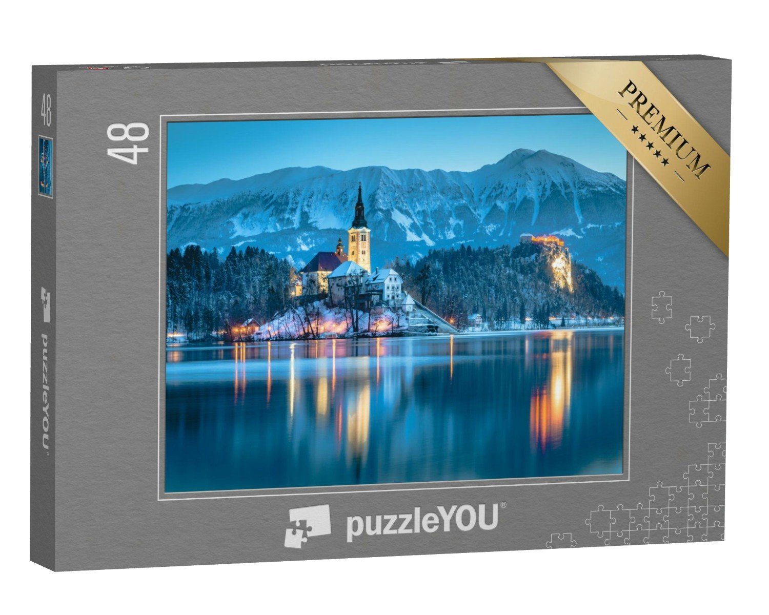 puzzleYOU Puzzle Blick auf den Bleder See mit Burg in Slowenien, 48 Puzzleteile, puzzleYOU-Kollektionen Bleder See