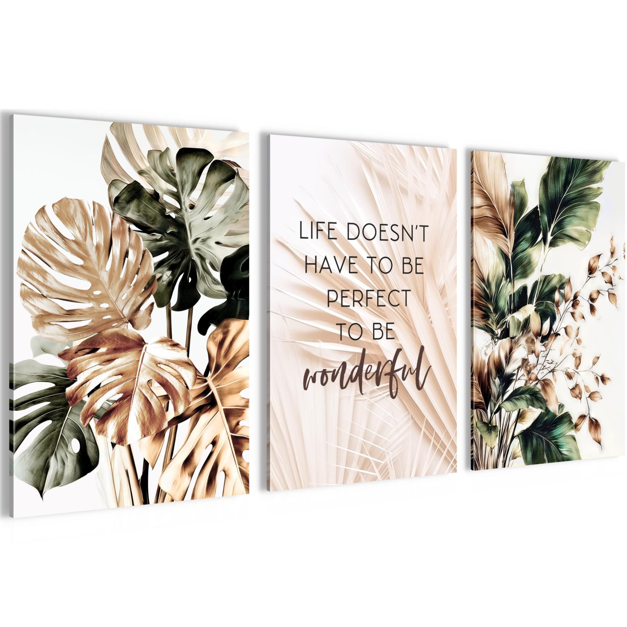 Novart Wandbild Wandbilder Boho Wohnzimmer Schlafzimmer Landhaus Deko, Blätter