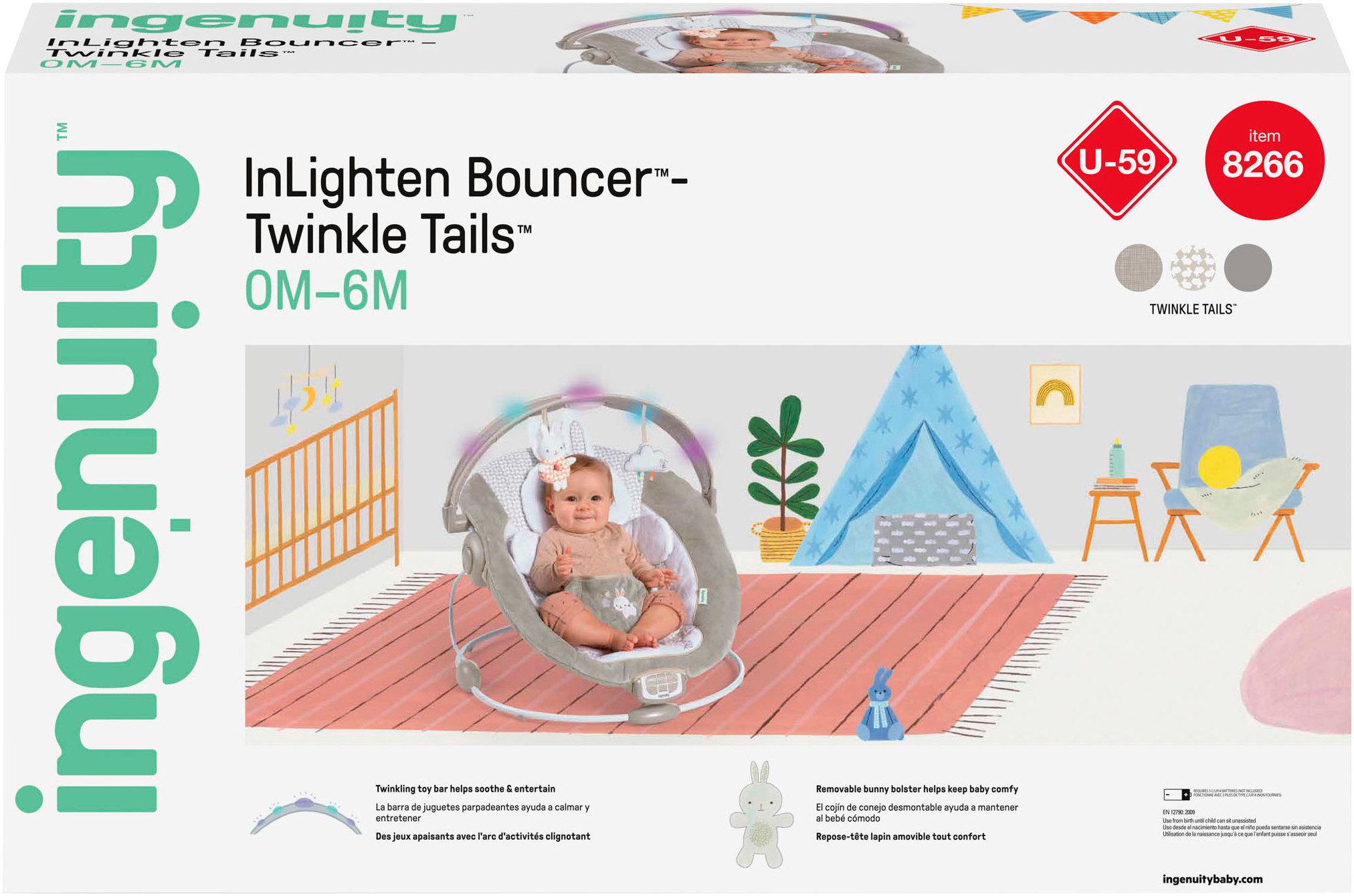 ingenuity Babyschaukel InLighten Bouncer™ - Twinkle Tails™, mit Licht und Sound – Bild 3 von 5